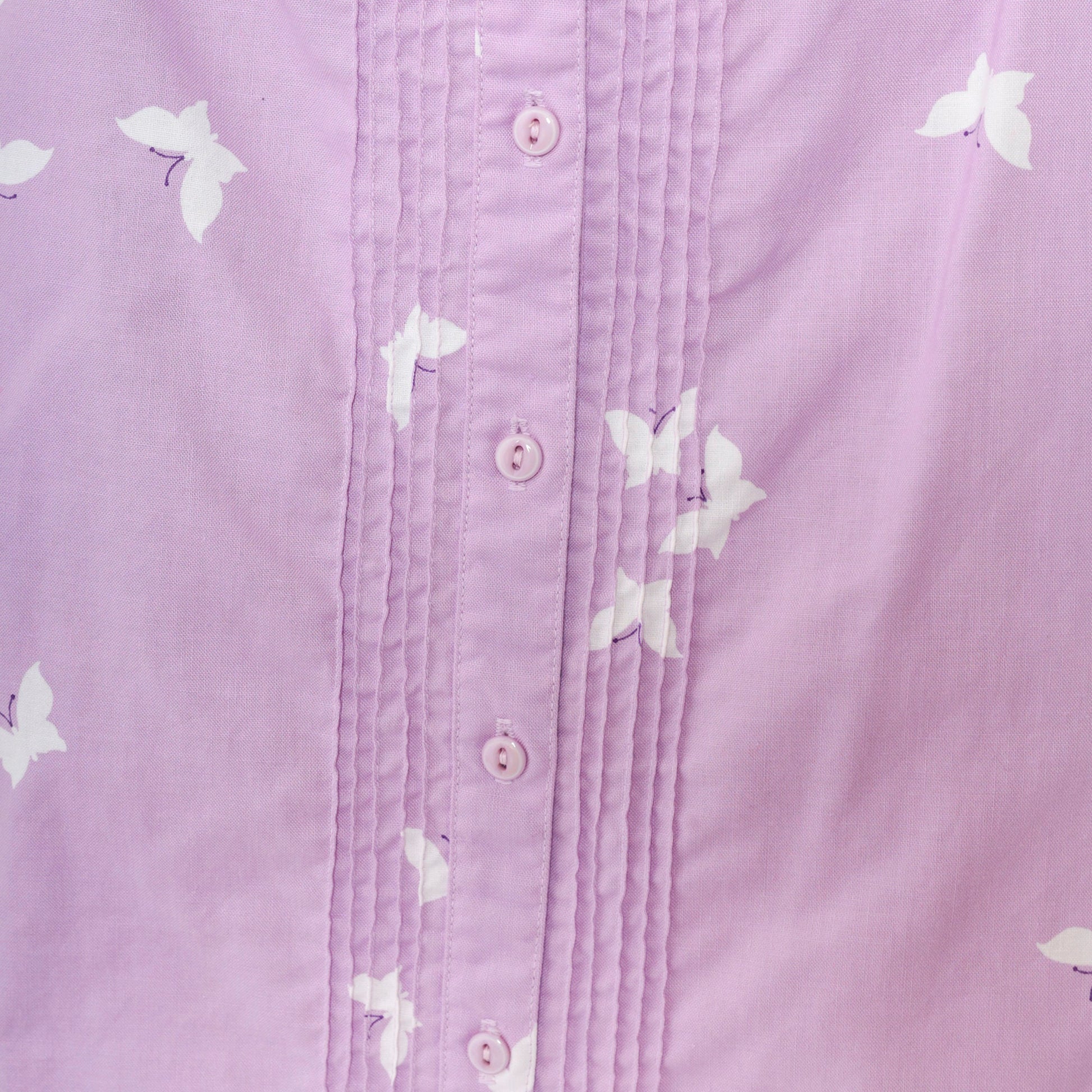 70s Lavender Butterfly Button Skirt High Waist Pintucked Midi Small