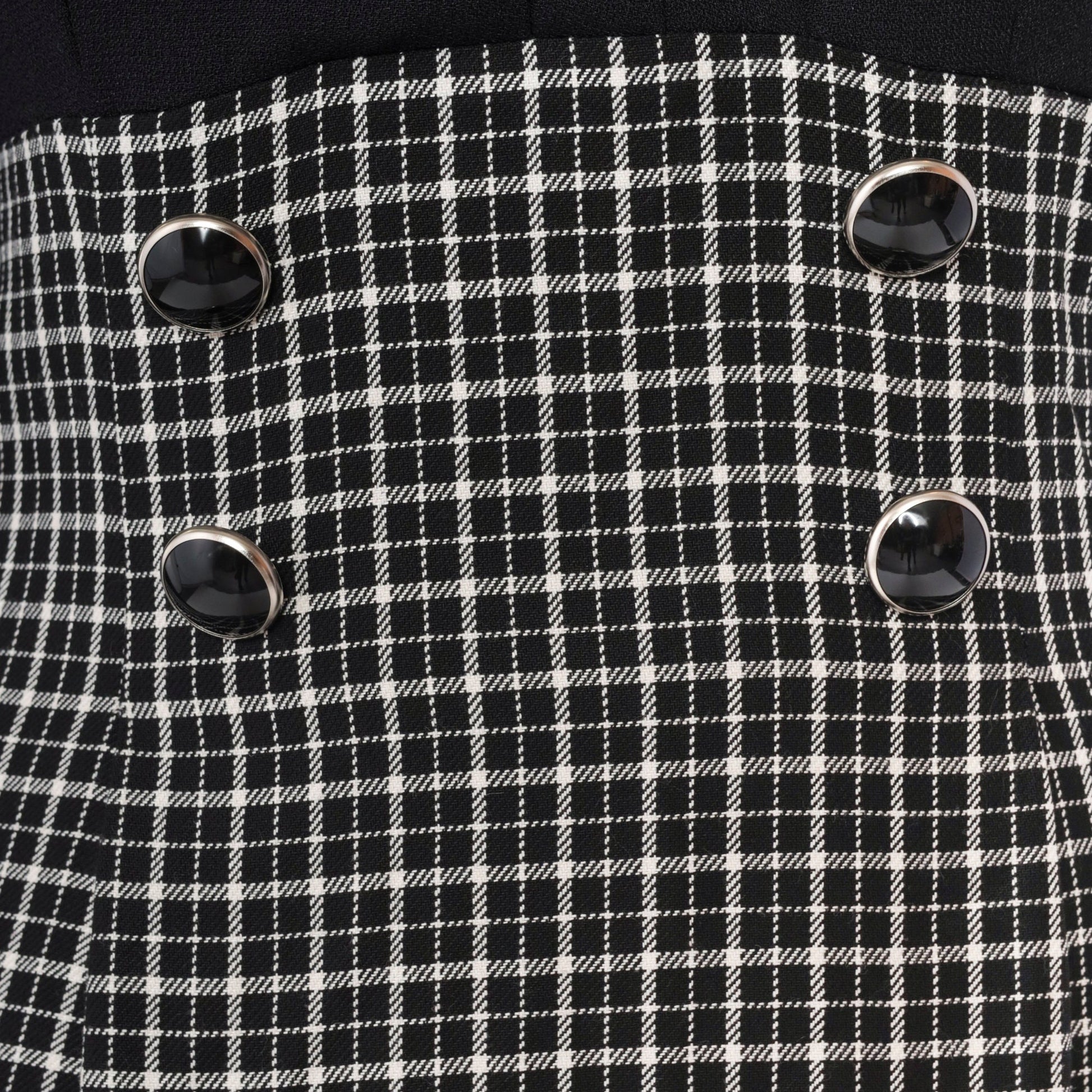 90s Black White Checkered Sheath Dress Surplice Neckline Long Sleeve Medium