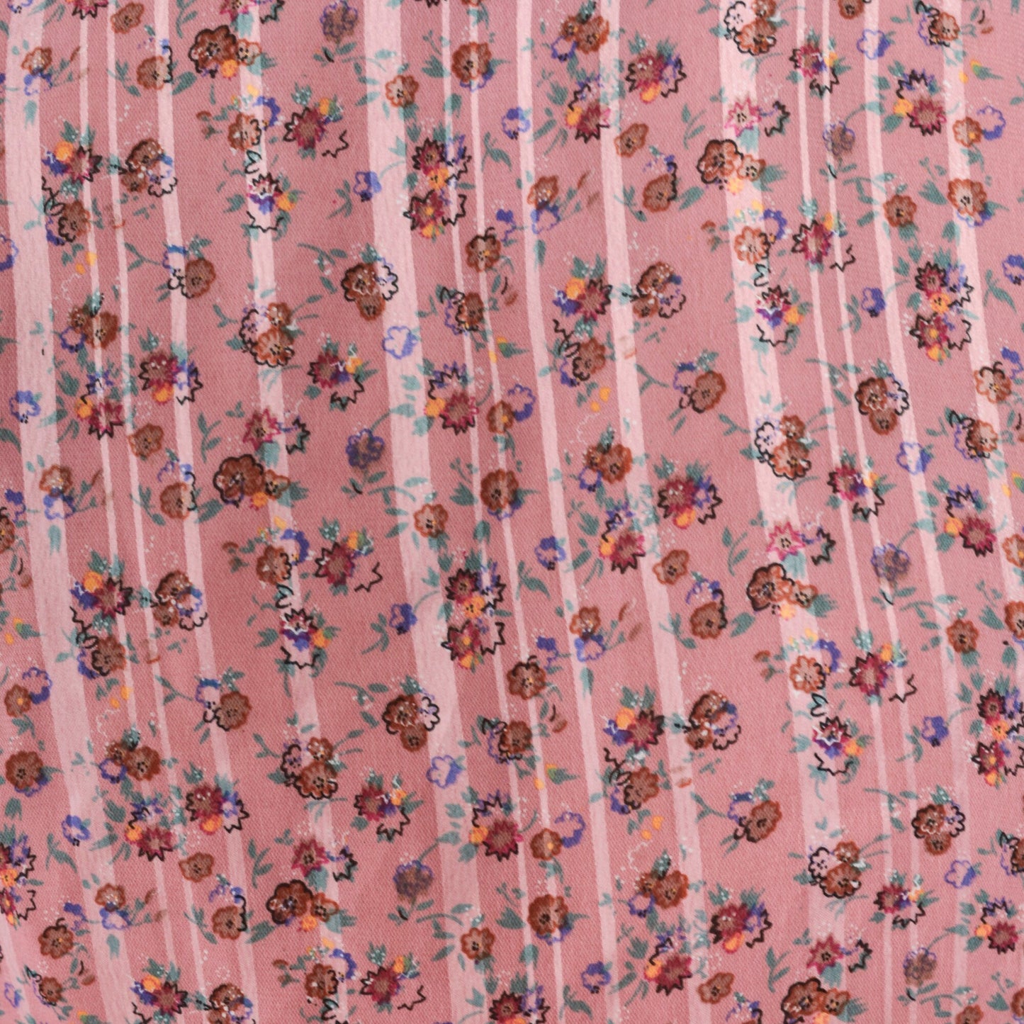 70s Pink Floral Striped Mini Dress Puff Sleeve Pearl Buttons High Waist Small