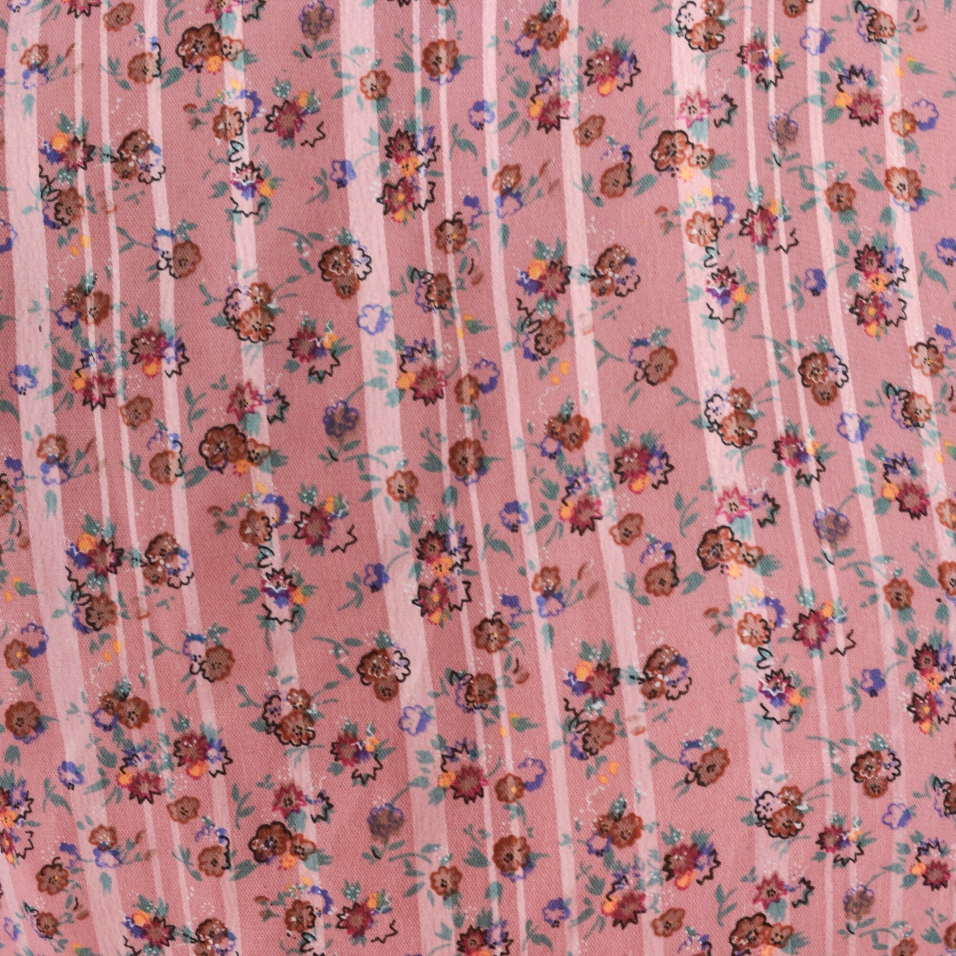 70s Pink Floral Striped Mini Dress Puff Sleeve Pearl Buttons High Waist Small