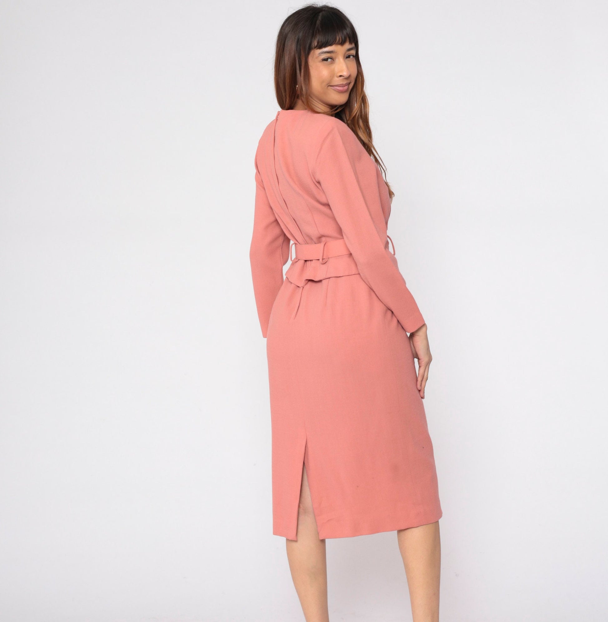 80s Talbots Salmon Pink Secretary Dress Midi Attached Jacket Small
