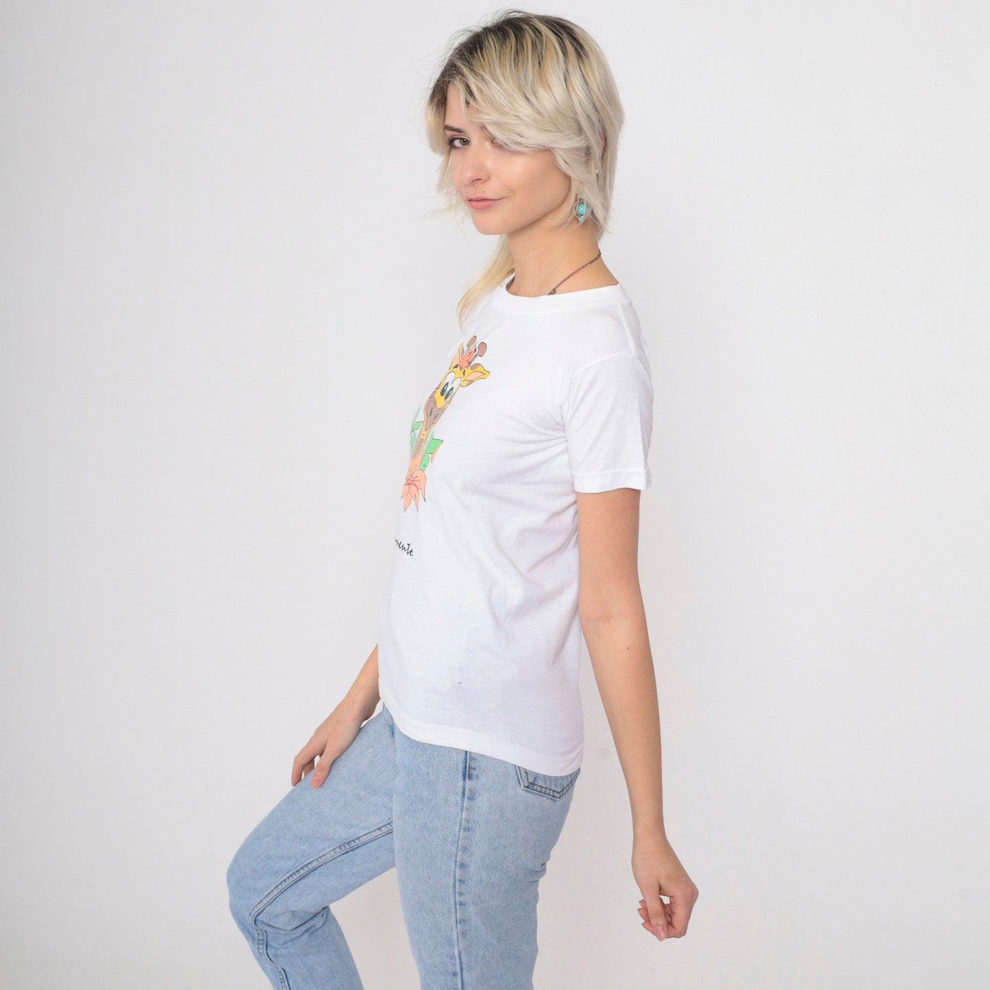 90s Sacramento Zoo Giraffe T-Shirt White Graphic Tee Appliqué XXS