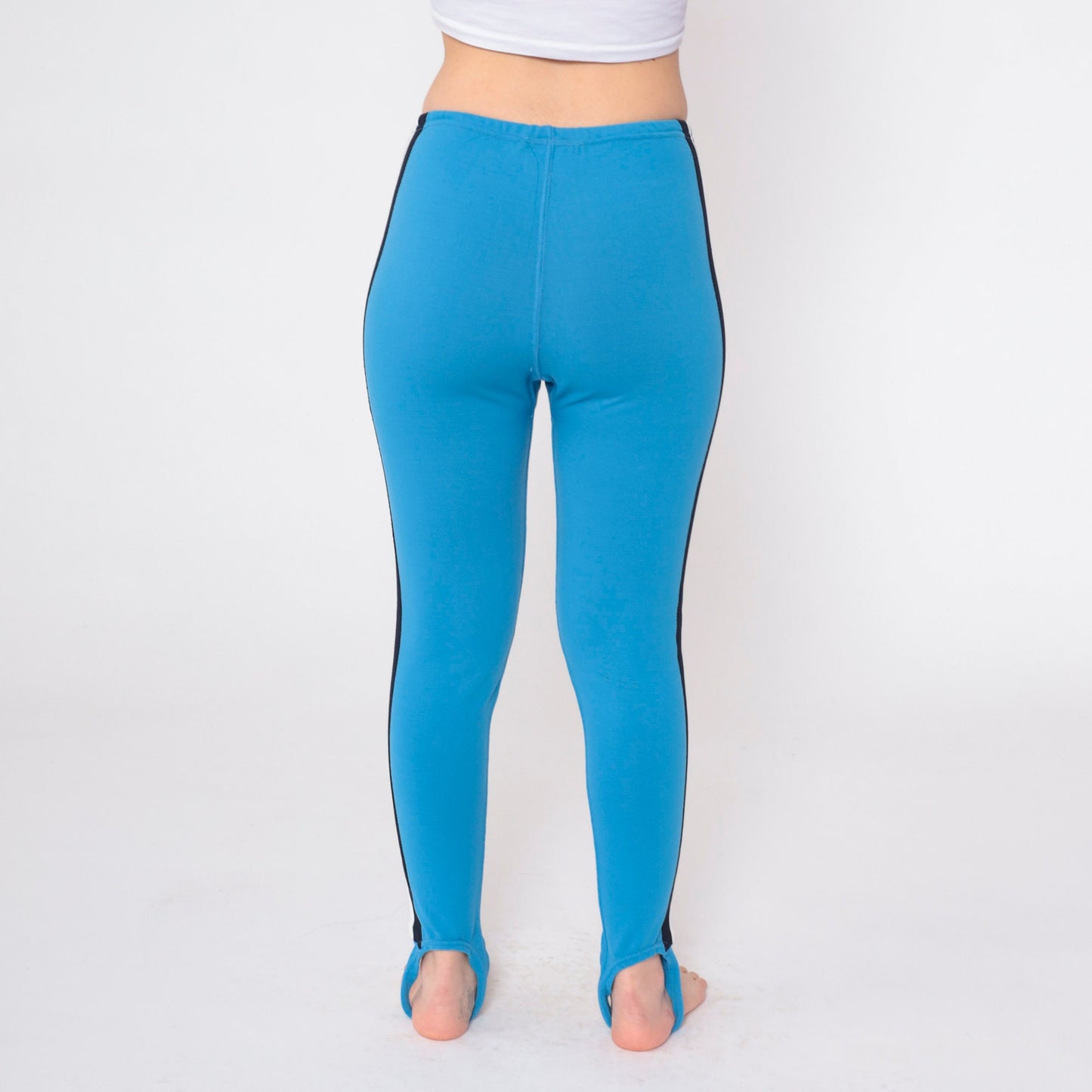 80s Blue Striped Stirrup Pants High Waist Tapered Leg Small