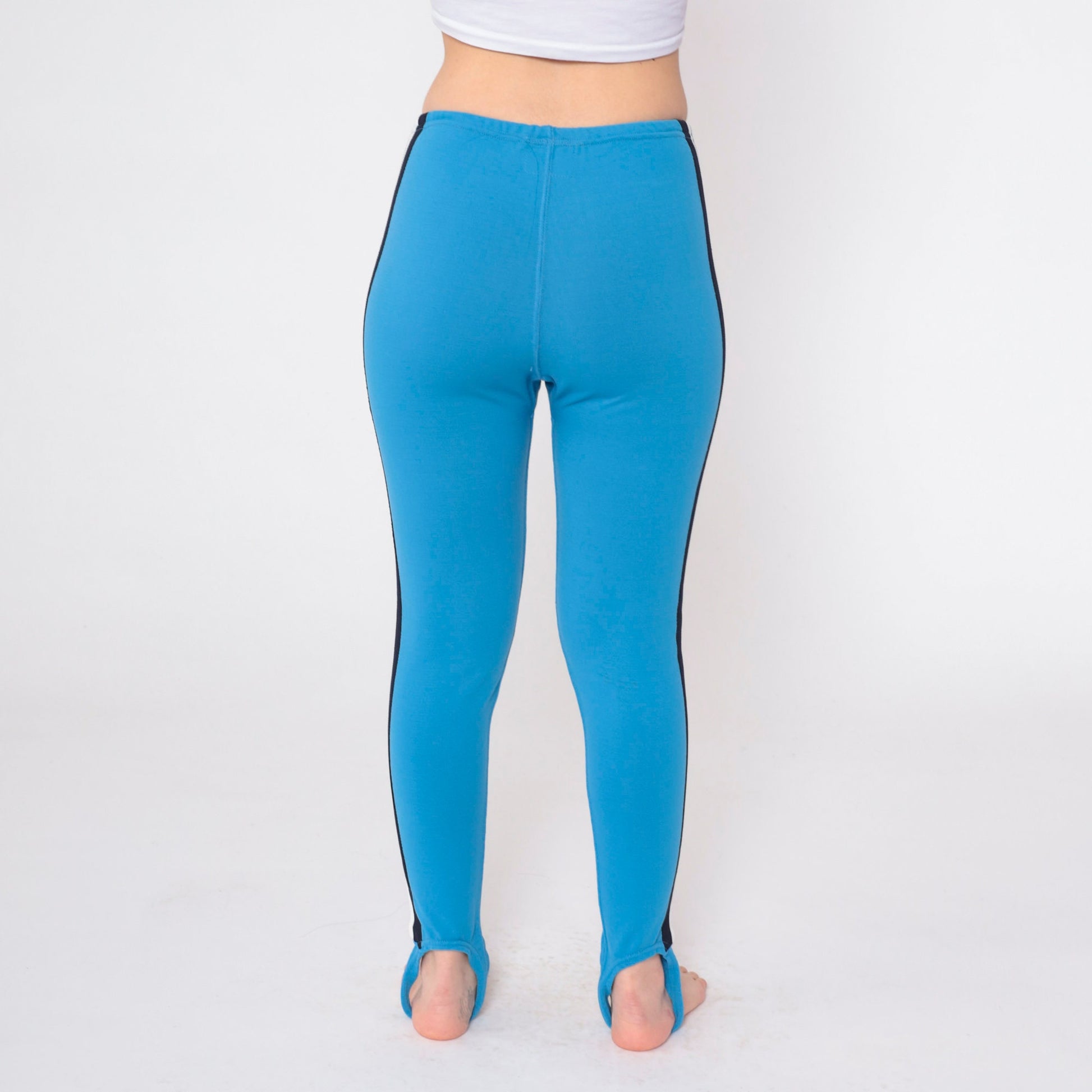 80s Blue Striped Stirrup Pants High Waist Tapered Leg Small
