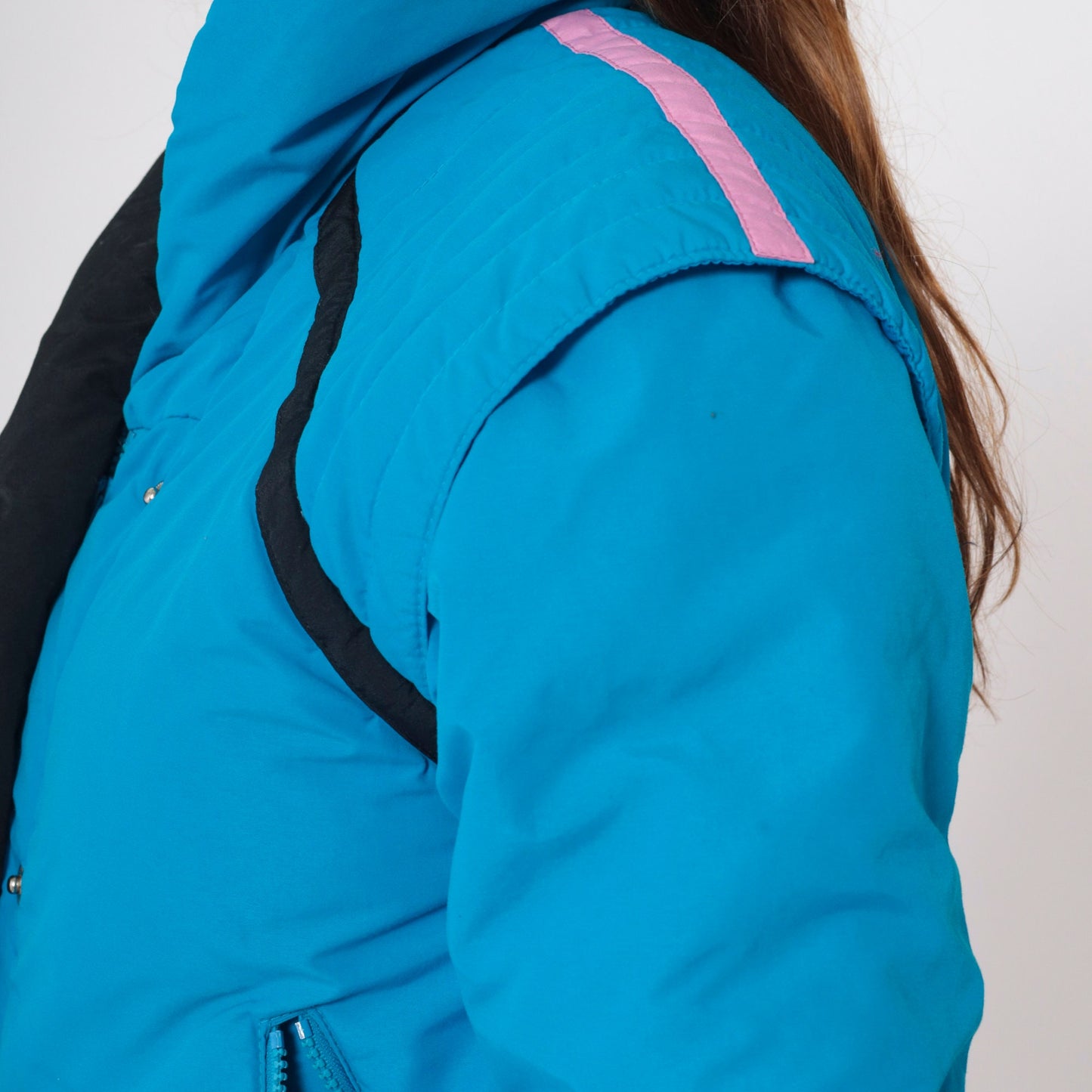 80s Bright Blue Puffer Ski Jacket Convertible Zip-Off Sleeves Vest Extra Small