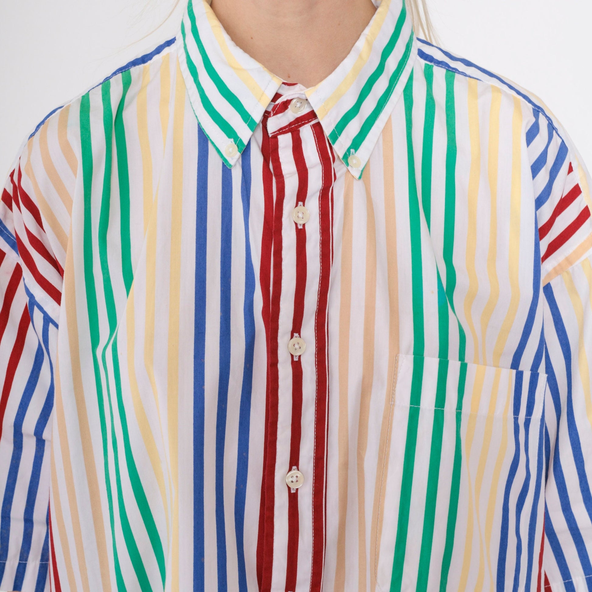 90s Van Heusen Striped Button-Up Shirt Multicolour Short Sleeve Men's Large