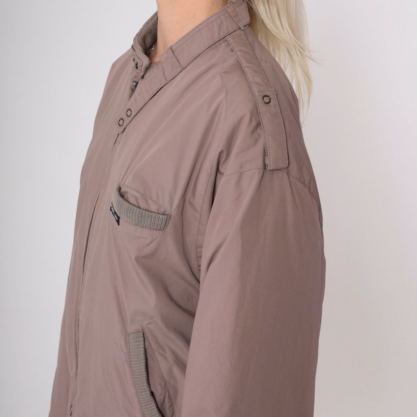 80s Members Only Brown Windbreaker Jacket Zip Epaulette Large