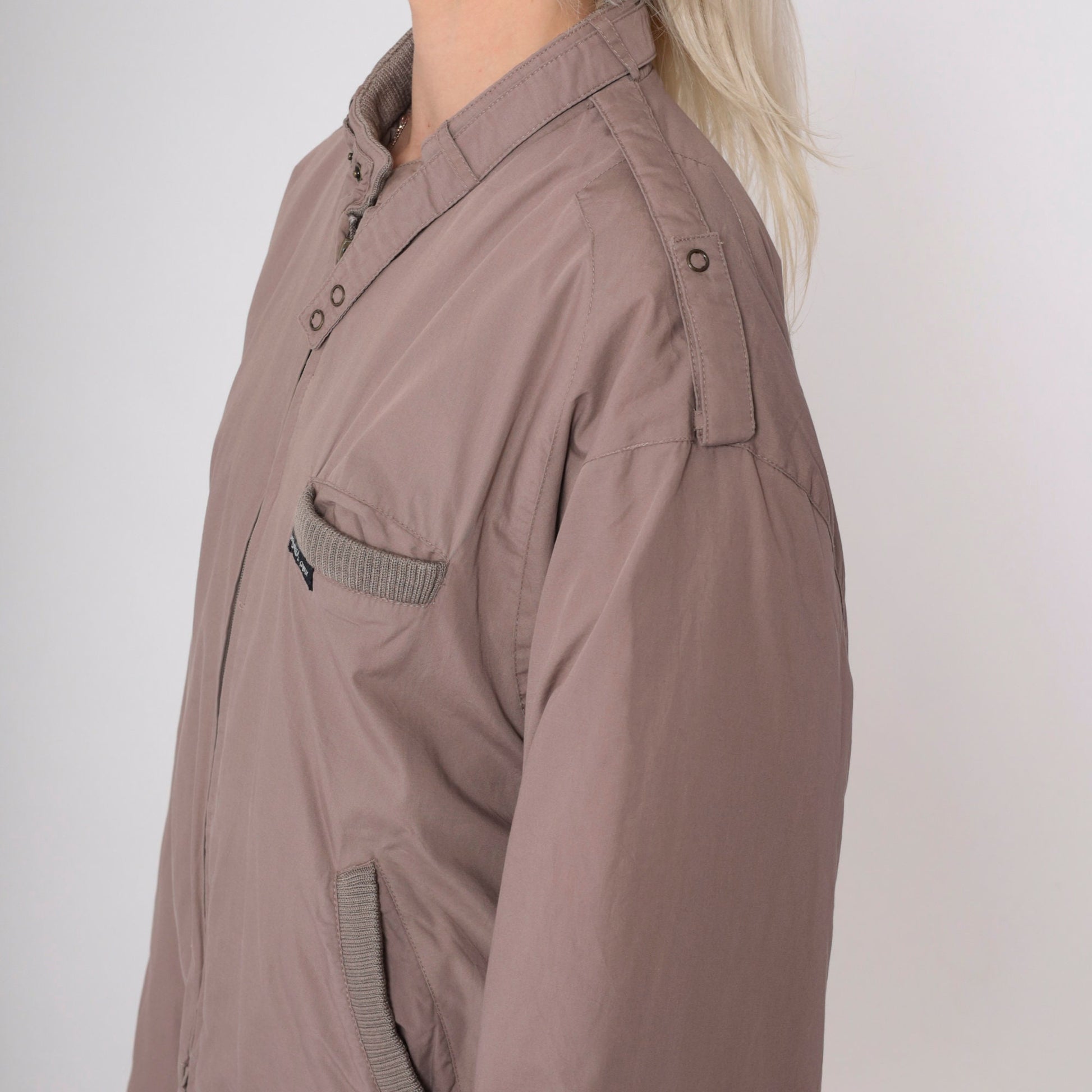 80s Members Only Brown Windbreaker Jacket Zip Epaulette Large