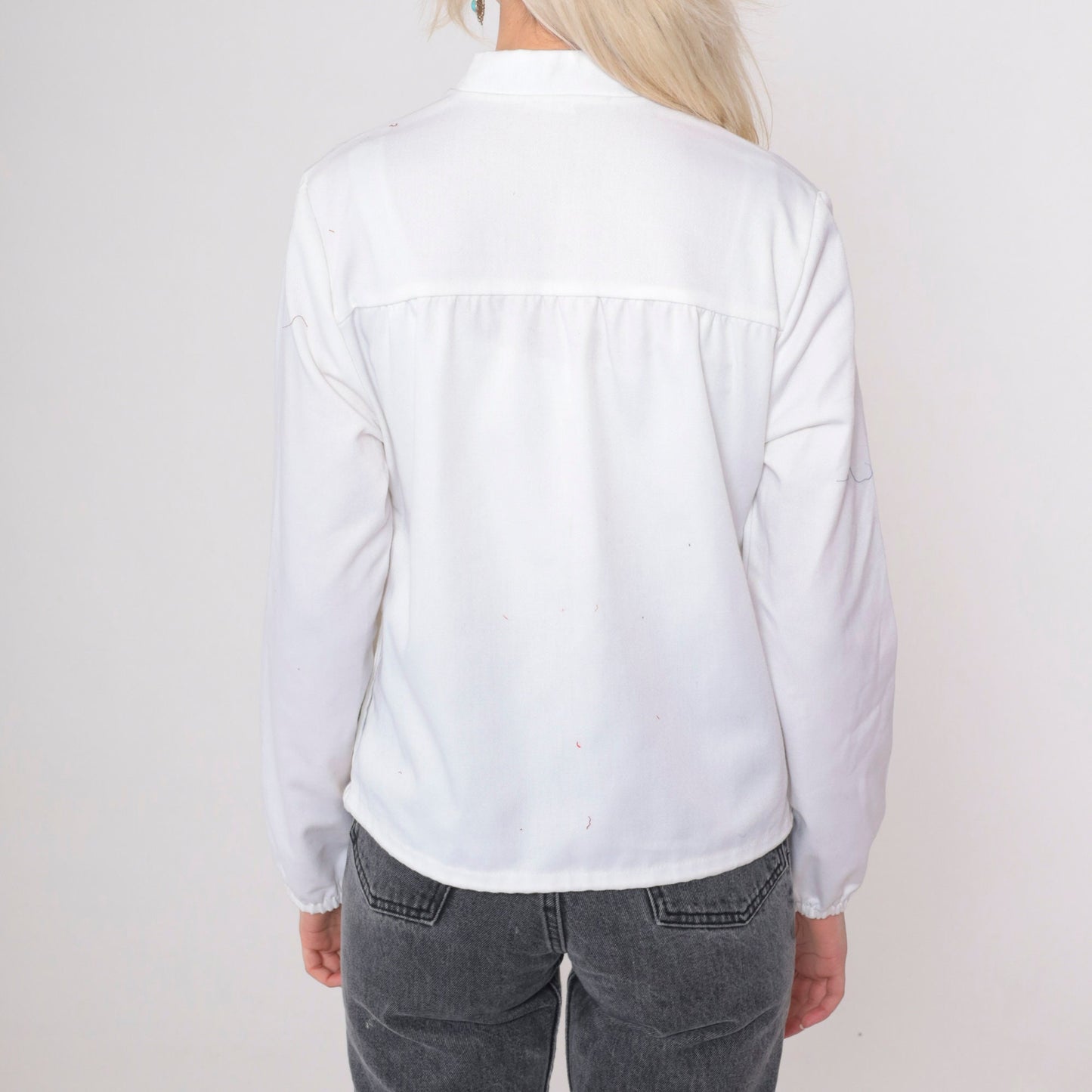 80s Miss USA Windbreaker White Blue Stripe Stand Collar Zip Jacket Small