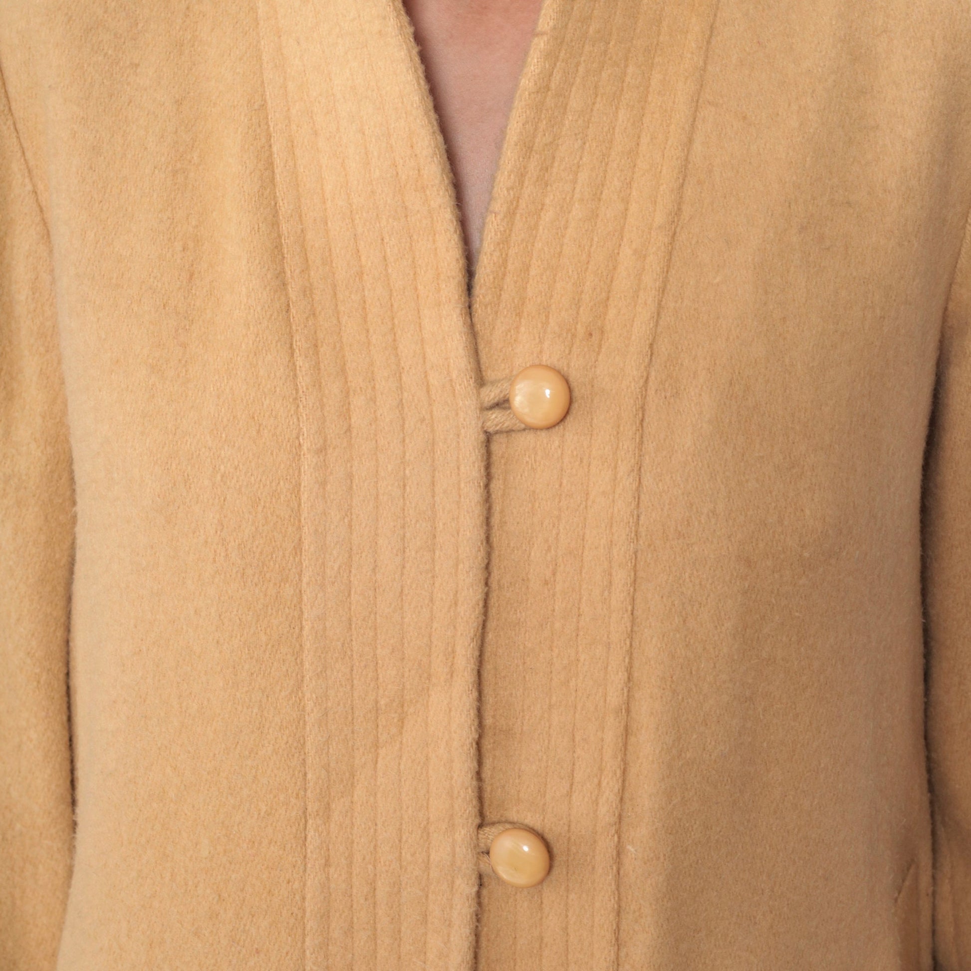 80s Mustard Wool Blend Jacket V-Neck Loop Button Set-In Sleeve Small