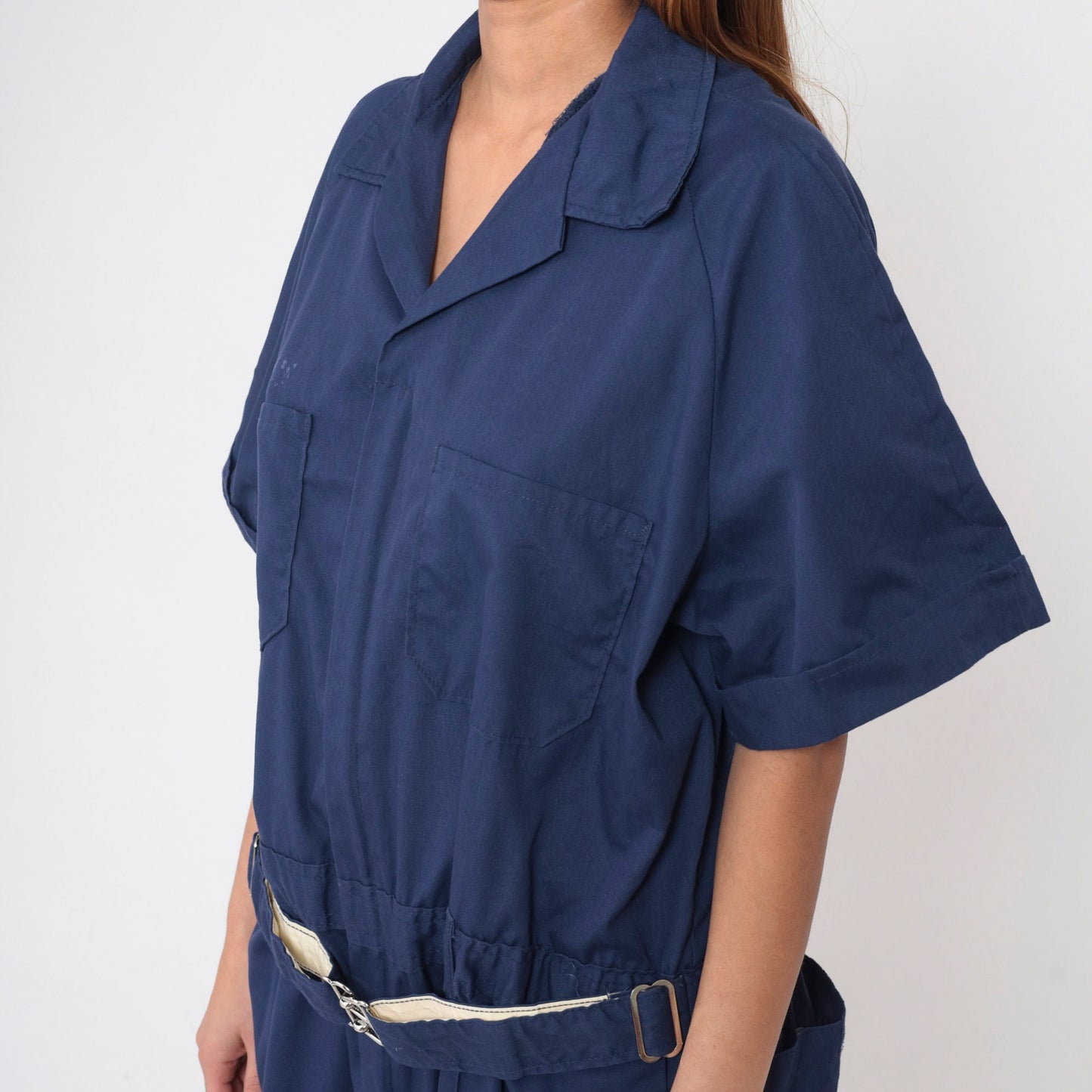 70s Walls Dark Blue Coveralls Utility Boilersuit Straight Leg Short Sleeve Men's 50 R
