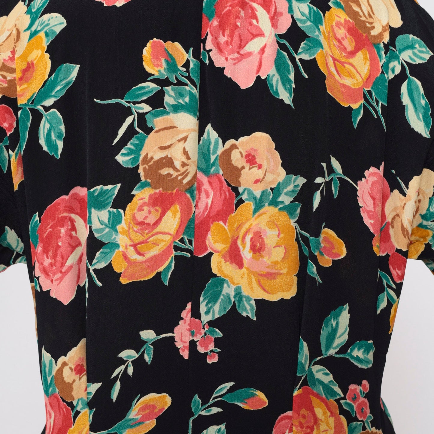 90s Carole Little Black Floral Button-Up Blouse Scalloped Neckline Medium