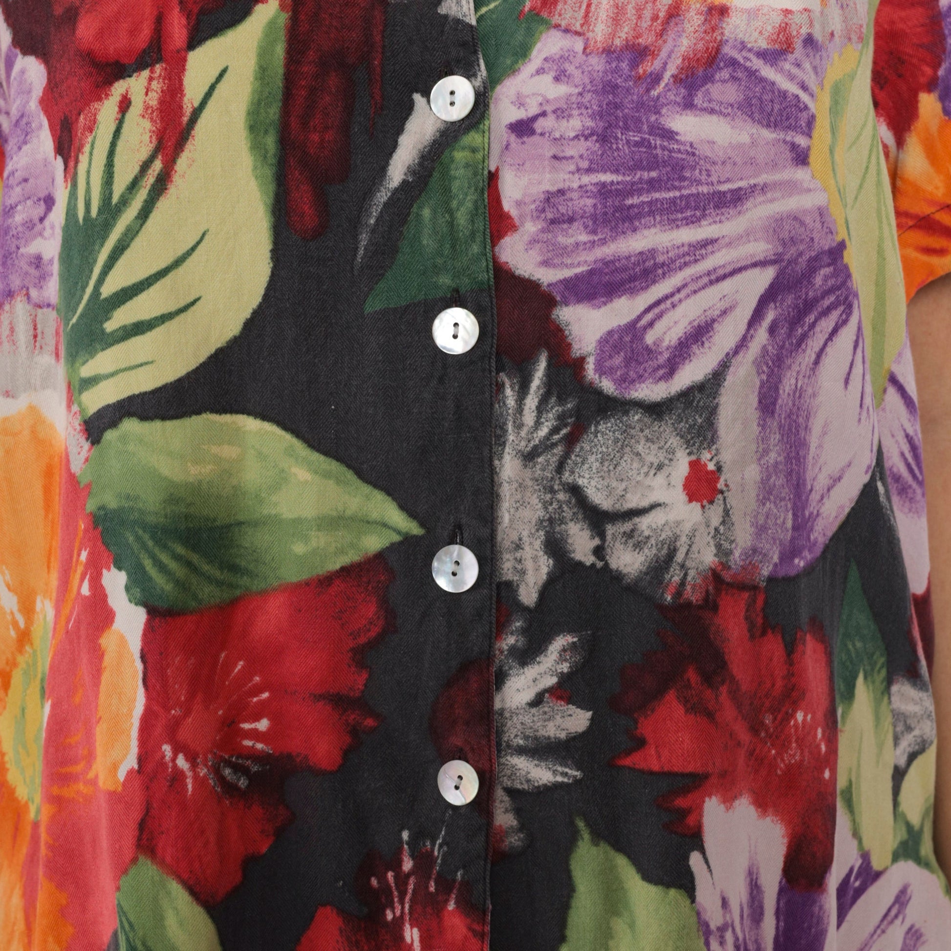 00s Caribbean Joe Silk Floral Button-Up Blouse Watercolor Print Extra Large