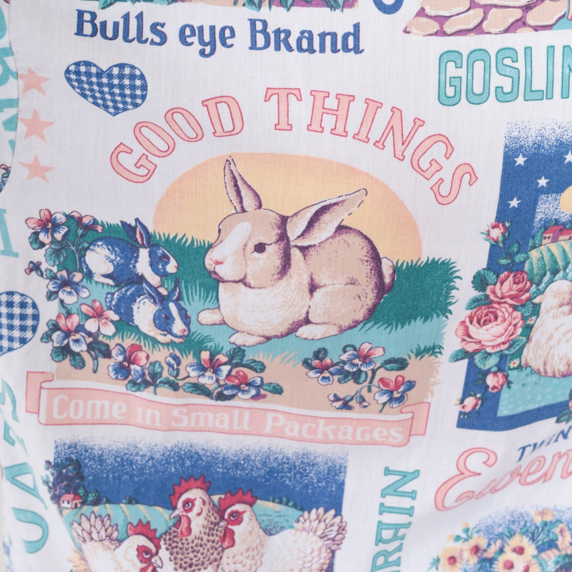 90s Farm Animal Print Button Up Blouse Cow Duck Bunny Chicken Sheep Medium