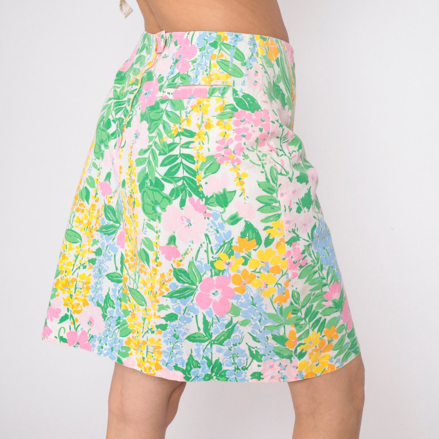 80s Floral Mini Skirt High Waisted Pencil Cut Built-In Shorts Medium