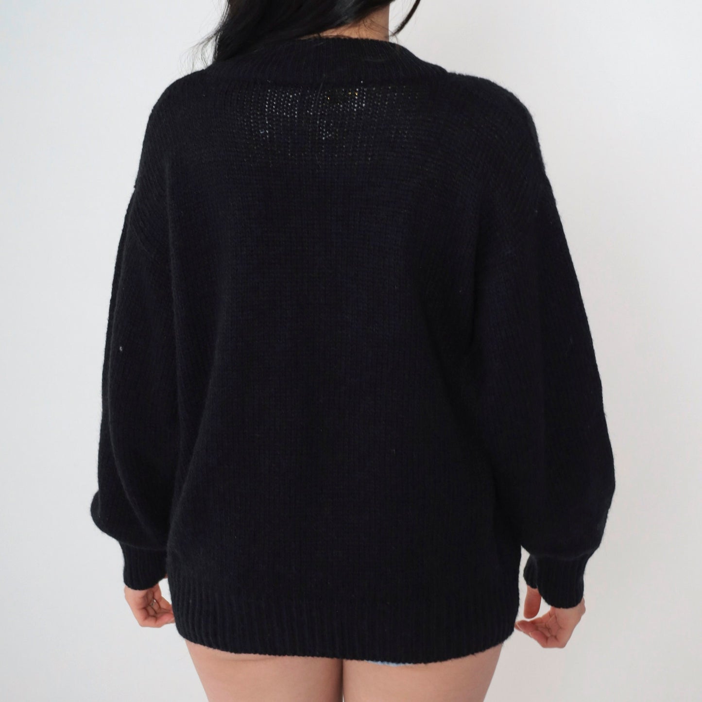 80s Lilly of California Country Village Sweater Black Knit Crewneck Medium
