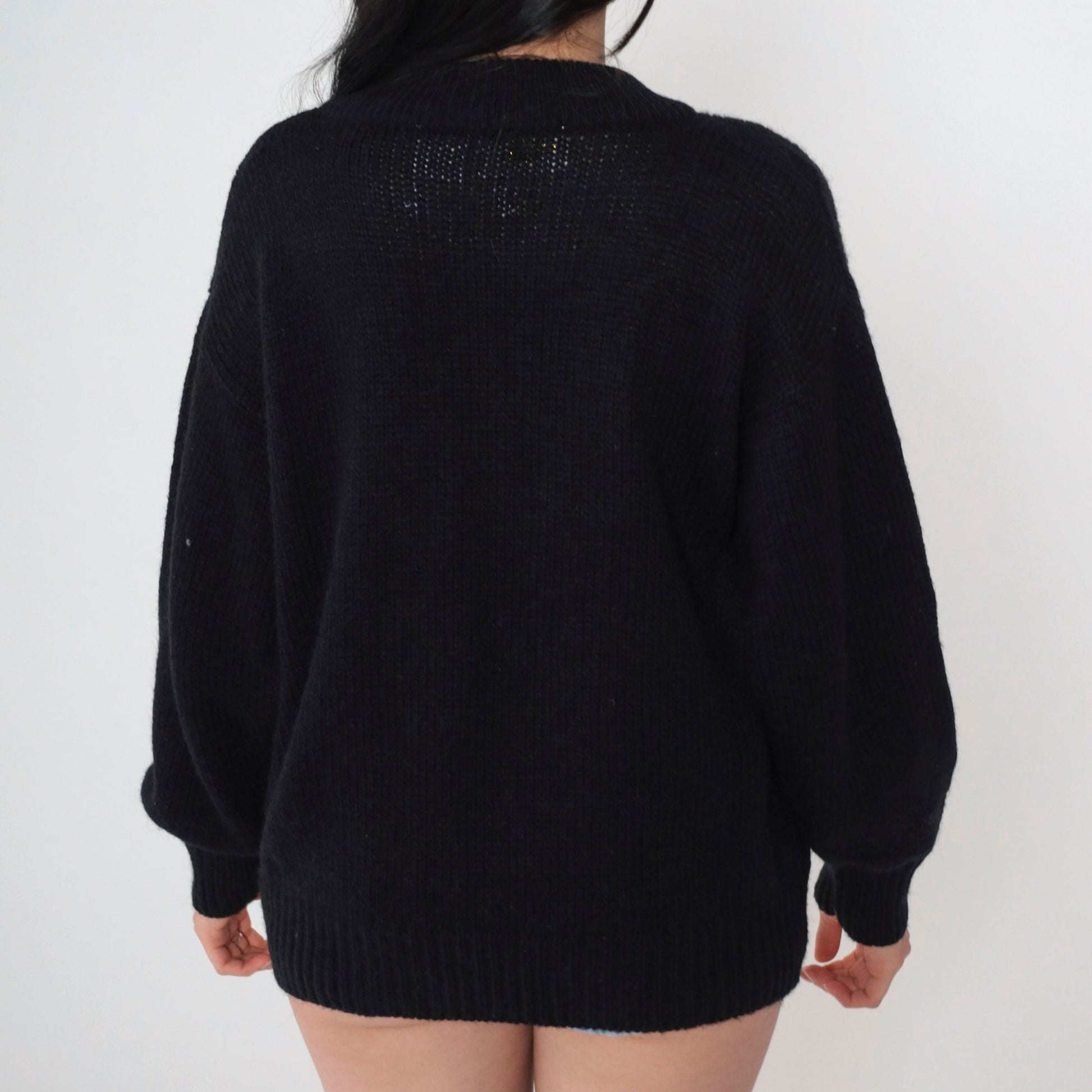 80s Lilly of California Country Village Sweater Black Knit Crewneck Medium