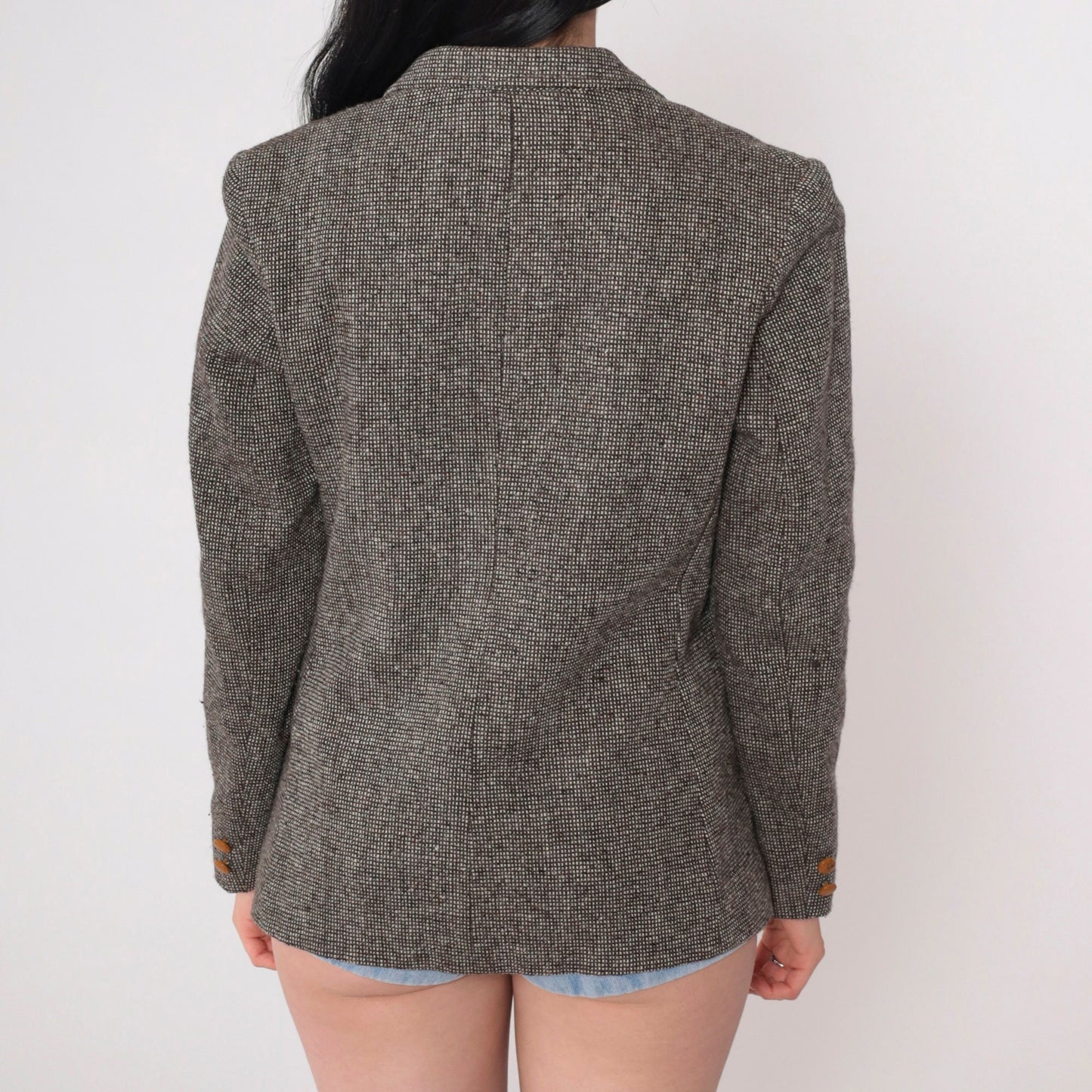 Oscar De La Renta 80s Checkered Blazer Brown V-Neck Tailored Medium