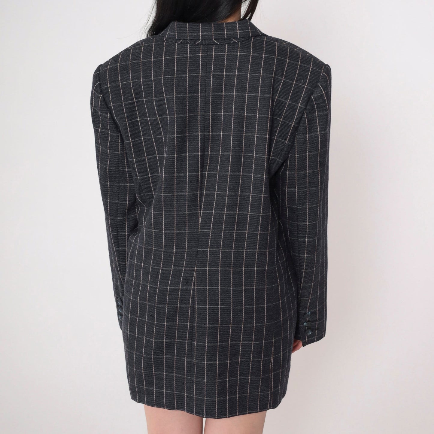 90s Amanda Smith Wool Blazer Charcoal Checkered Button-Up Extra Large