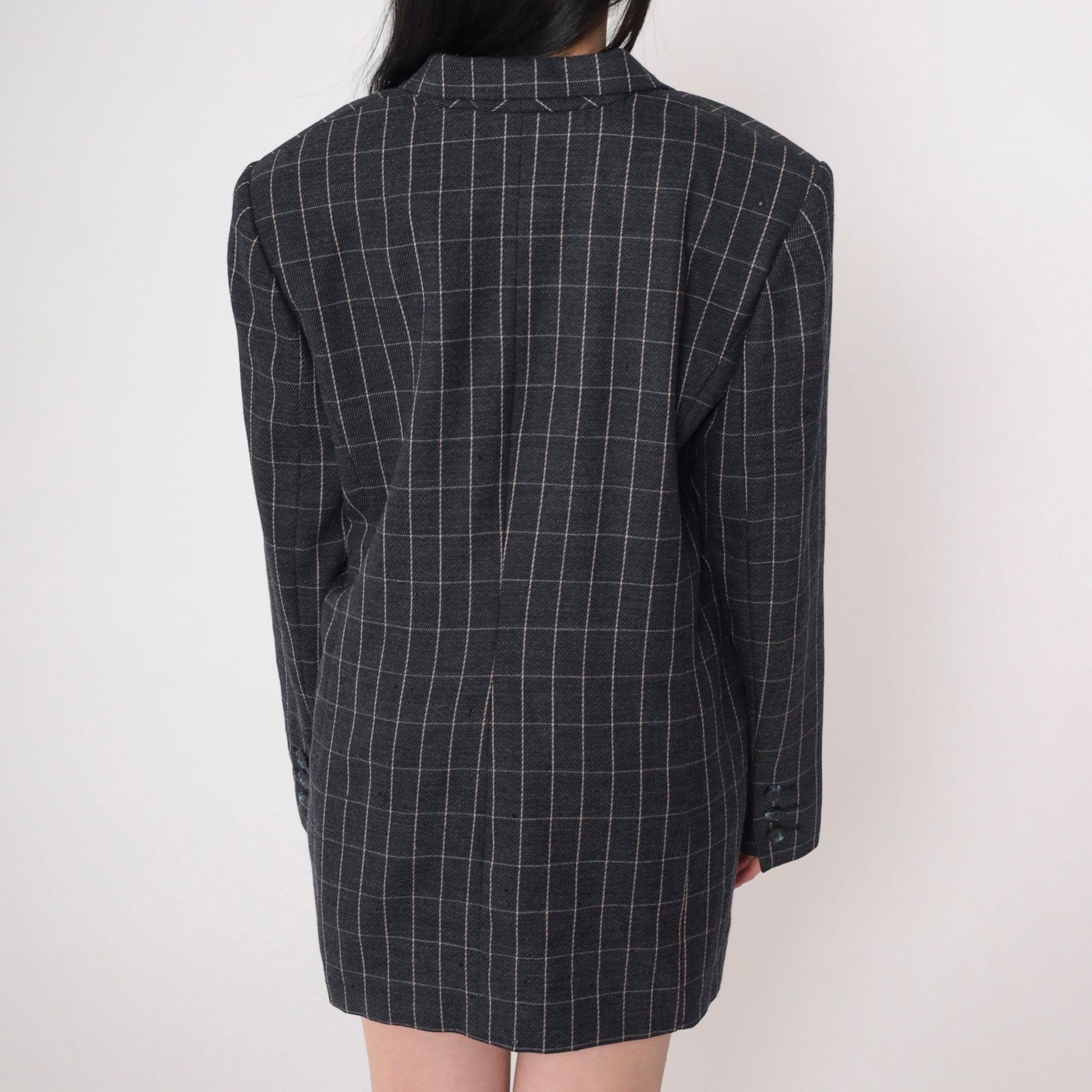 90s Amanda Smith Wool Blazer Charcoal Checkered Button-Up Extra Large