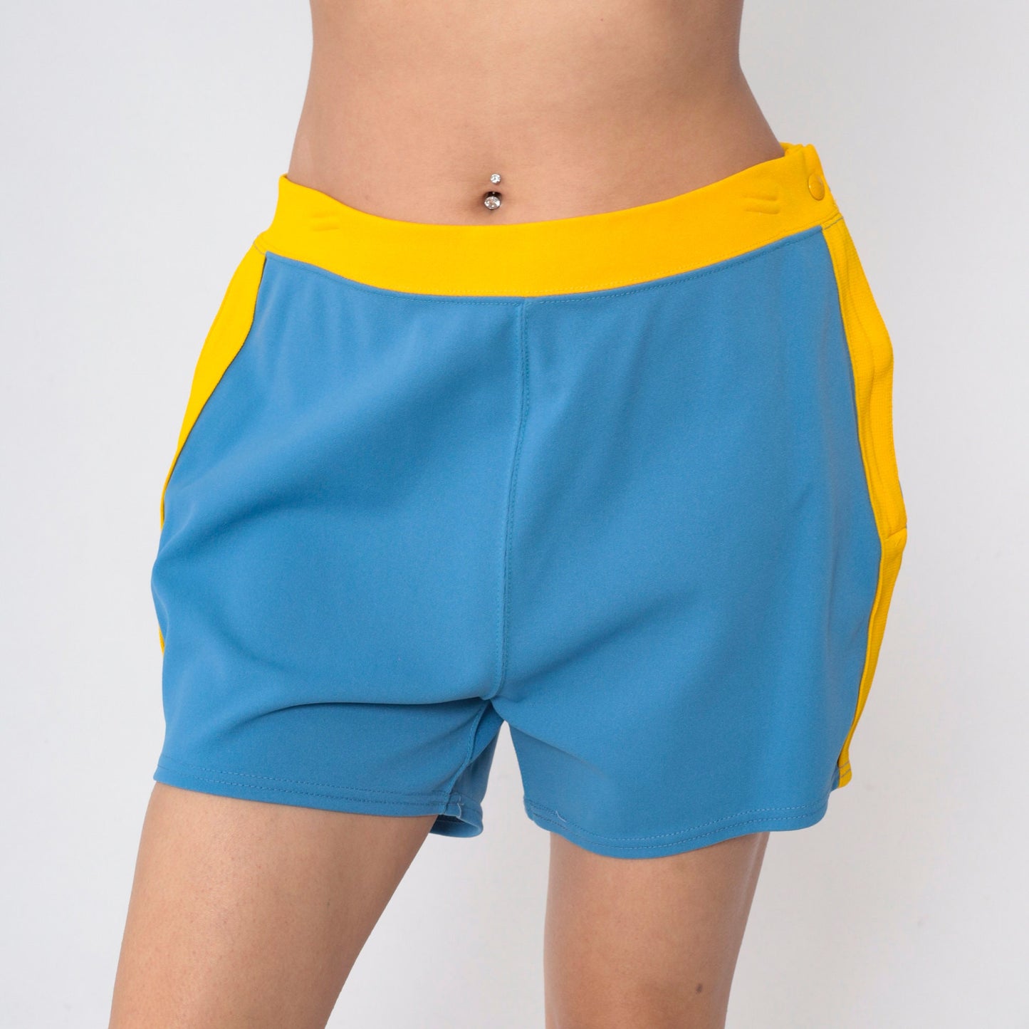 70s Speedline Running Shorts Blue Yellow Stripe High Waist Large