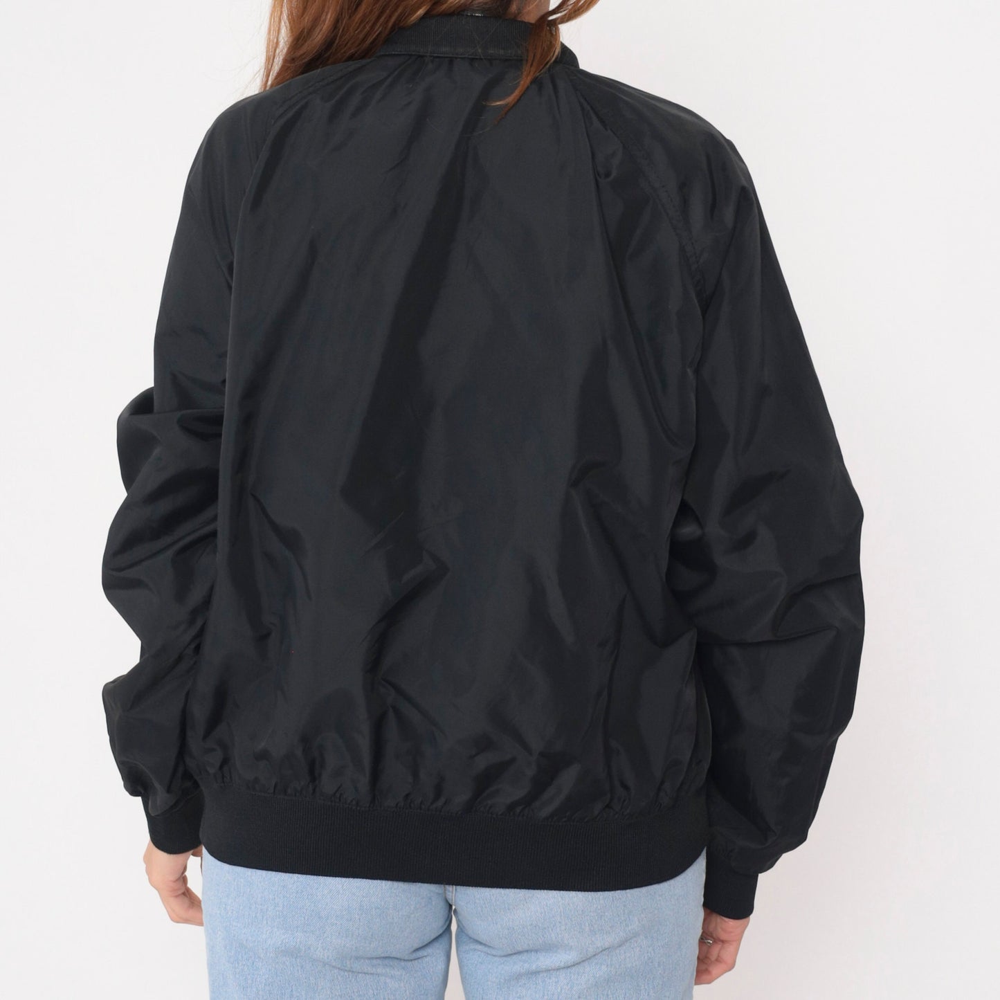 80s Larry Mahan Black Windbreaker Jacket Raglan Sleeve Medium