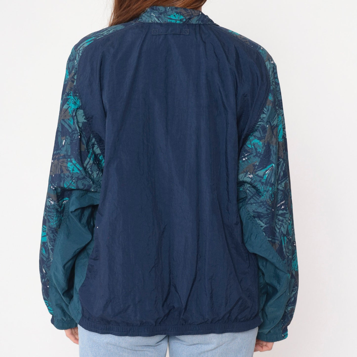 90s Nike Windbreaker Jacket Navy Abstract Print Nylon Zip Jacket Medium
