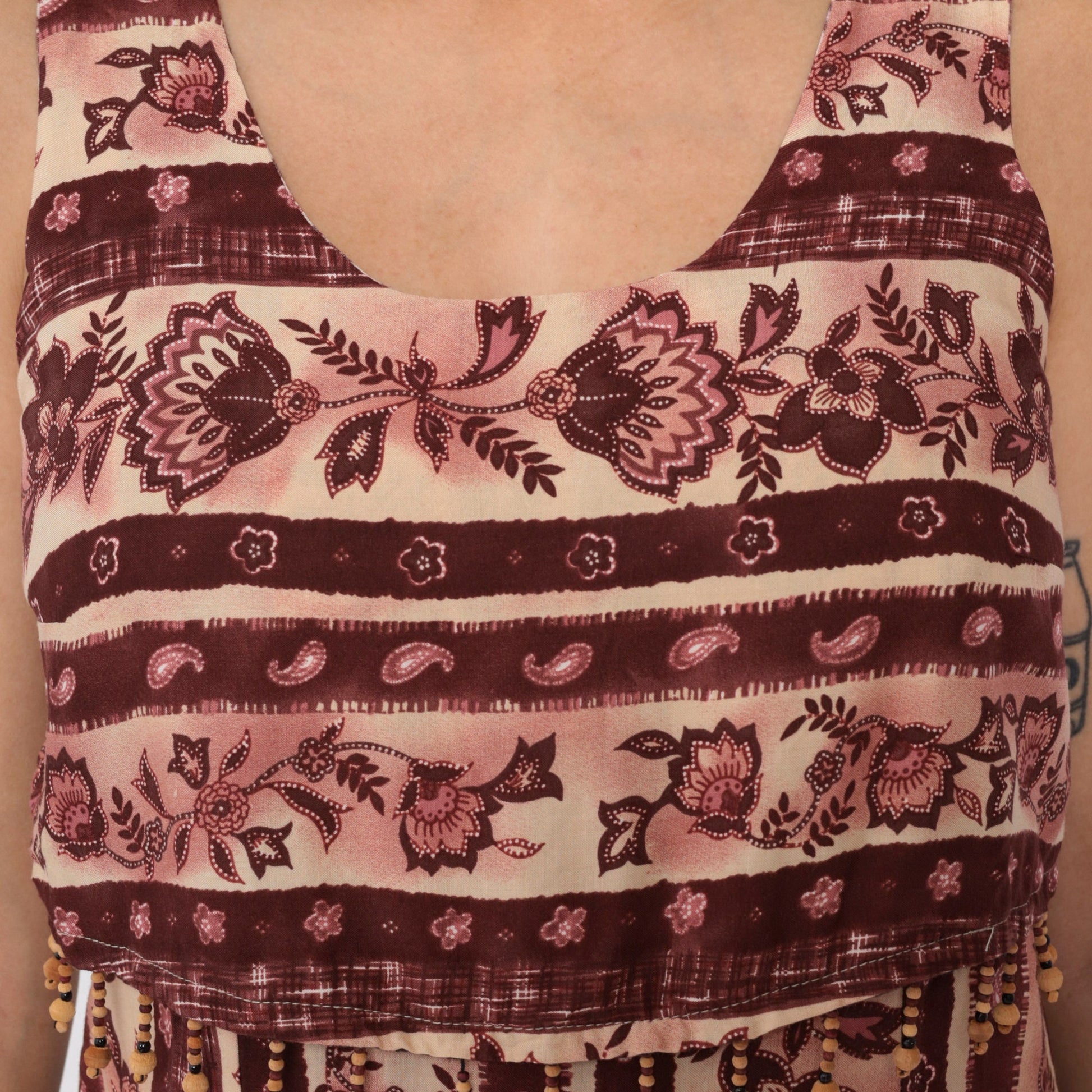 90s Floral Tie Dye Midi Sundress Empire Waist Sleeveless Striped Print Medium