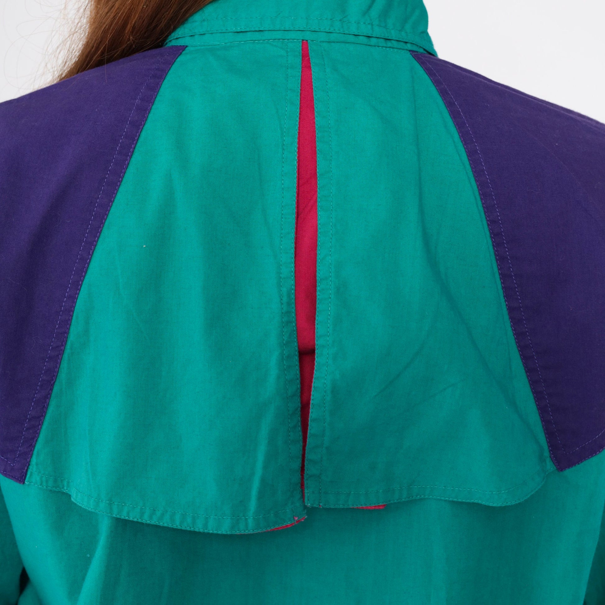 90s Dakota Rodeo Western Blouse Teal Colorblock Yoke Capelet Medium