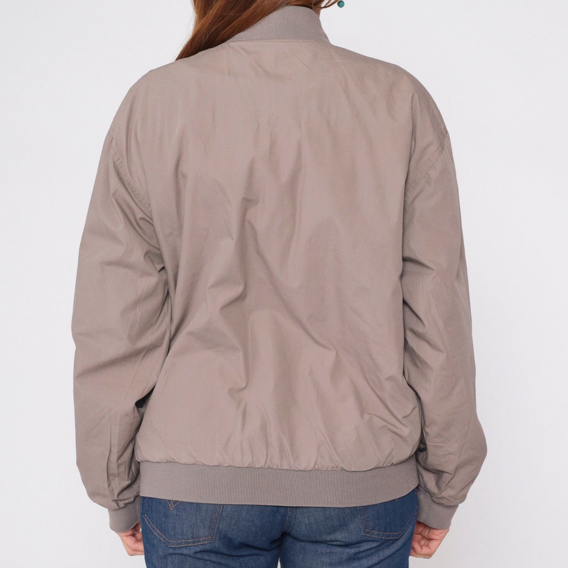 80s Members Only Reversible Windbreaker Jacket Taupe Grey Striped Medium