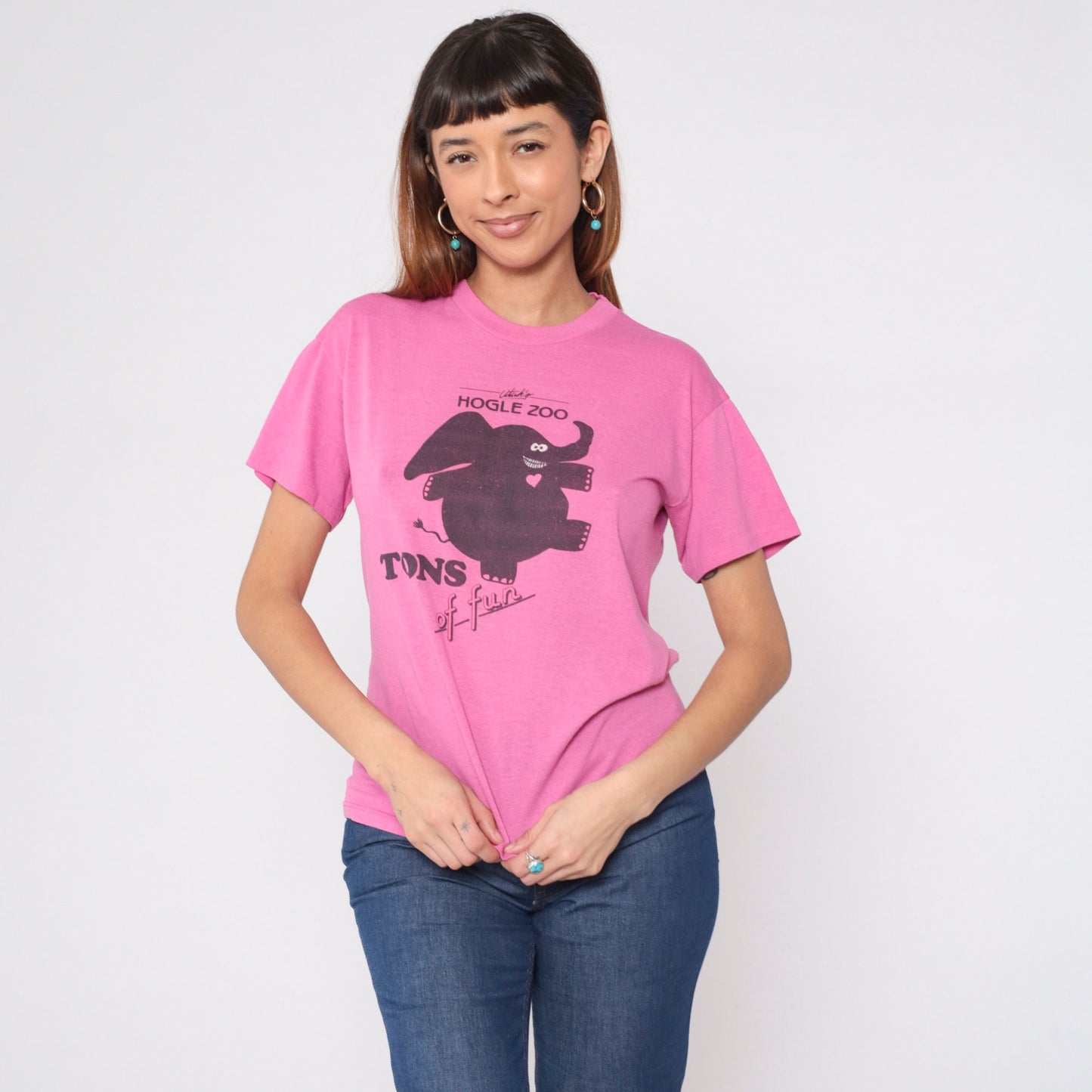 80s Hogle Zoo Salt Lake City Elephant Graphic T-Shirt Pink Medium