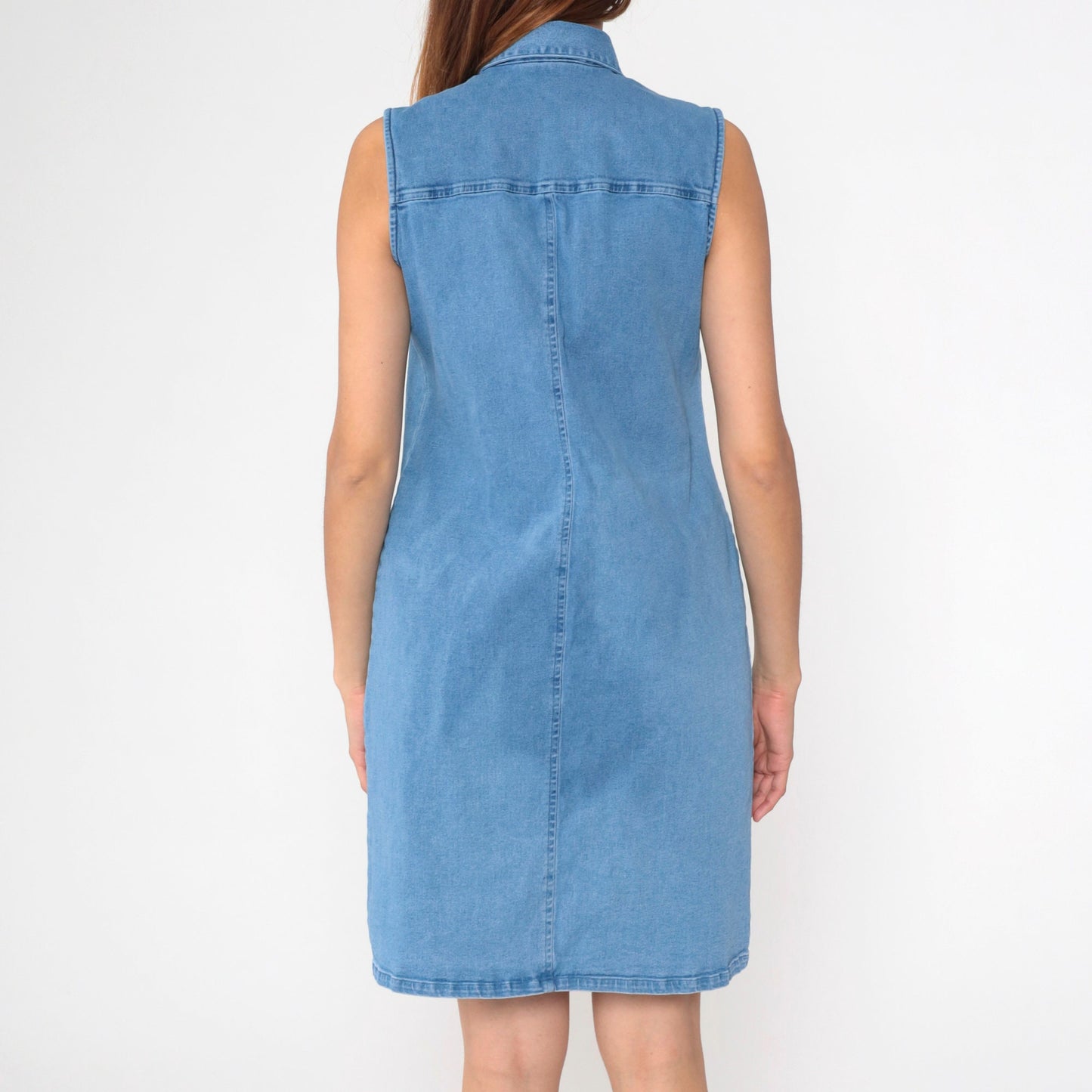 90s Charter Club Denim Mini Dress Button-Up Sleeveless Sheath Blue Medium Petite