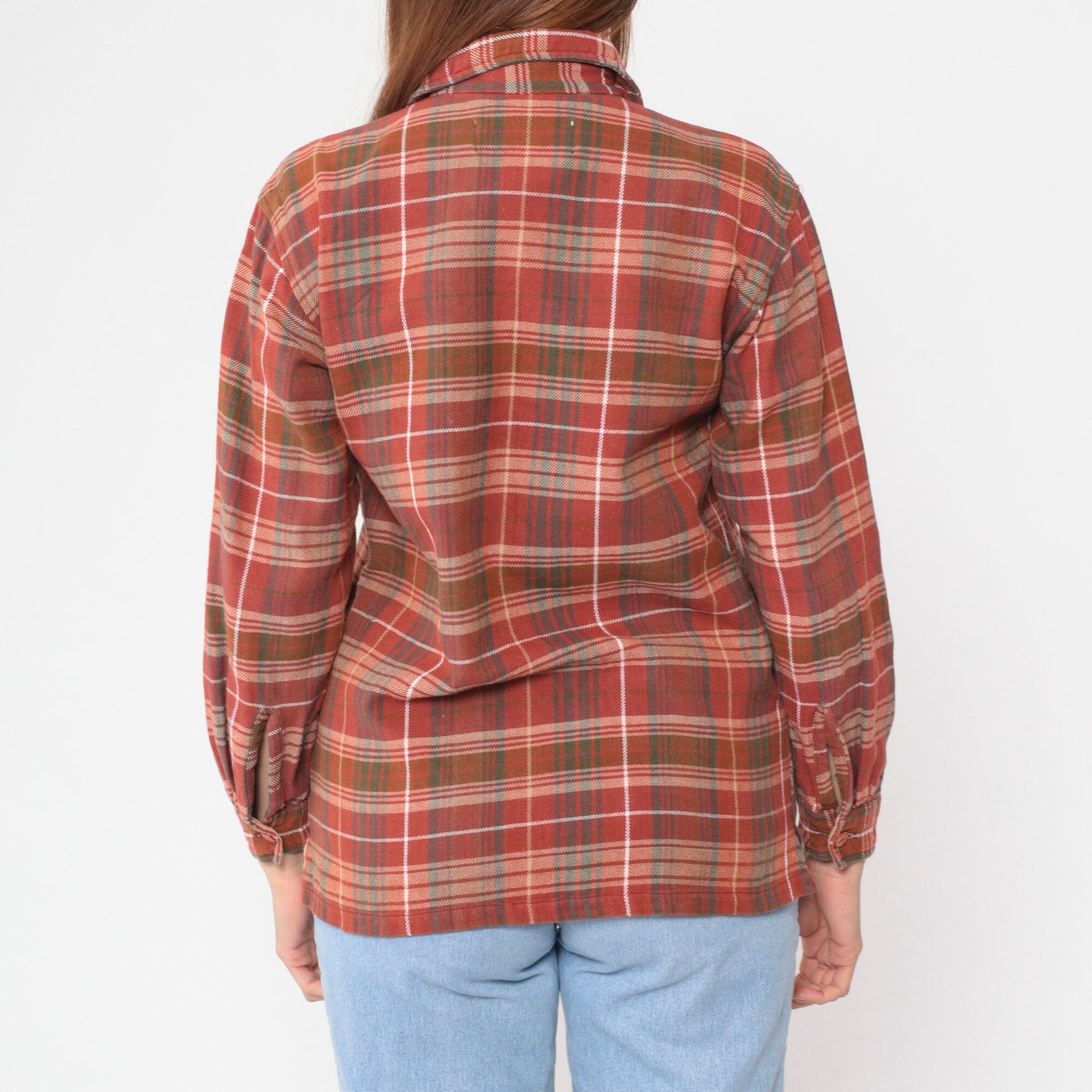 Y2K Plaid Flannel Zip Jacket Red Checkered Cotton Shacket Small