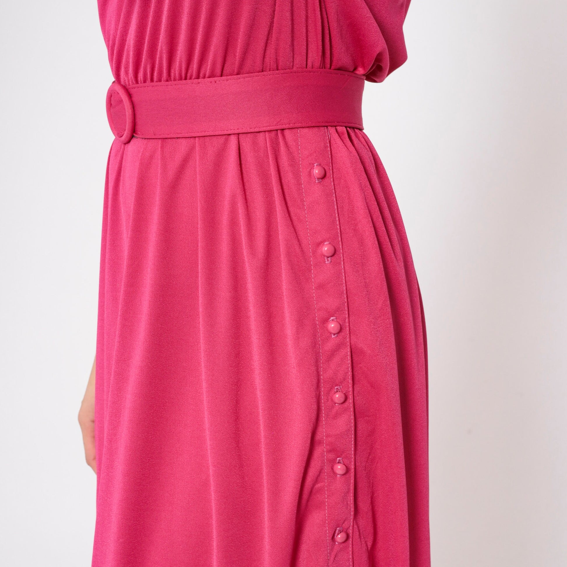 70s Leslie Faye Midi Dress Pink Blouson Long Sleeve Belted Small
