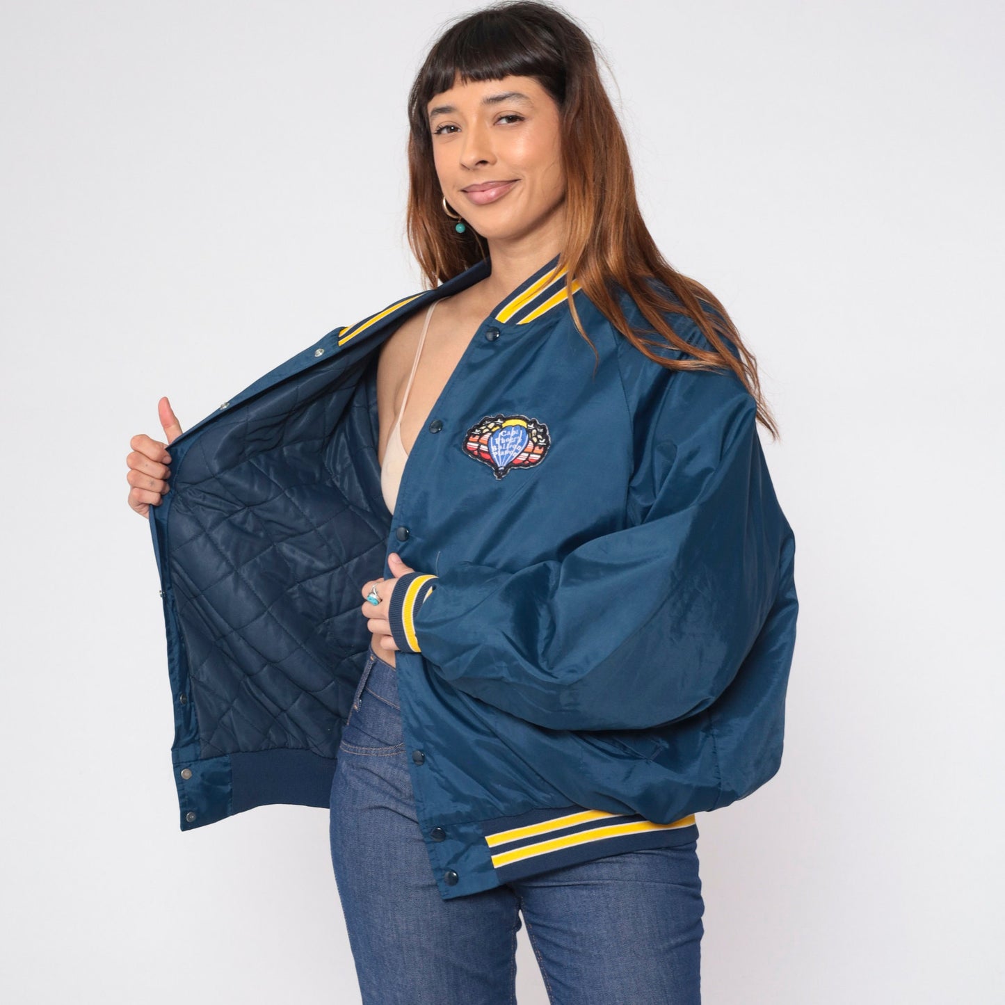 80s Capt Phoggs Balloon Platoon Bomber Jacket Blue Quilted Raglan XXL