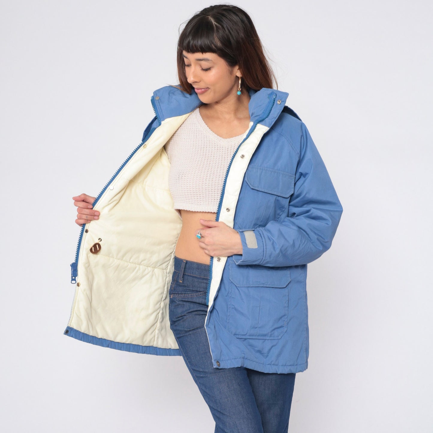 90s Woolrich Blue Hooded Windbreaker Jacket Cargo Pockets Large L