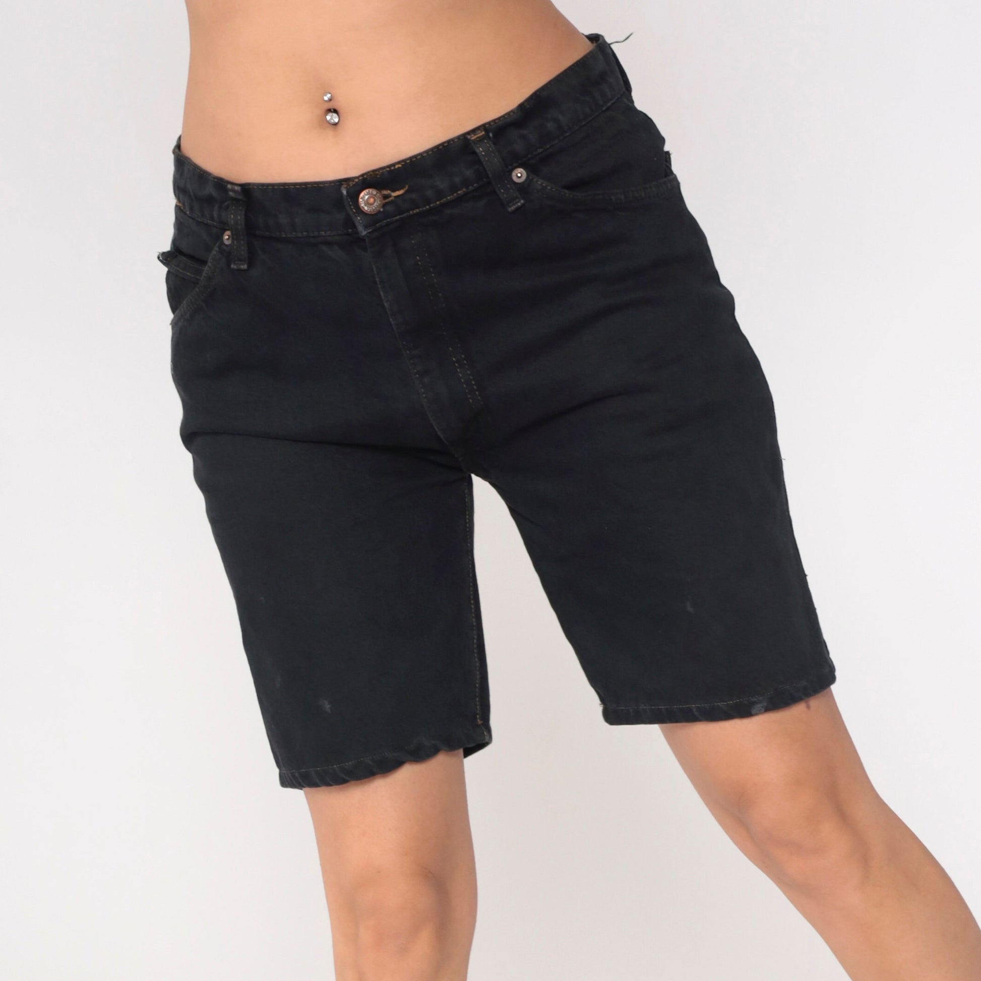 90s Levi's Overdyed Black Denim Bermuda Shorts High Waist Men's Medium