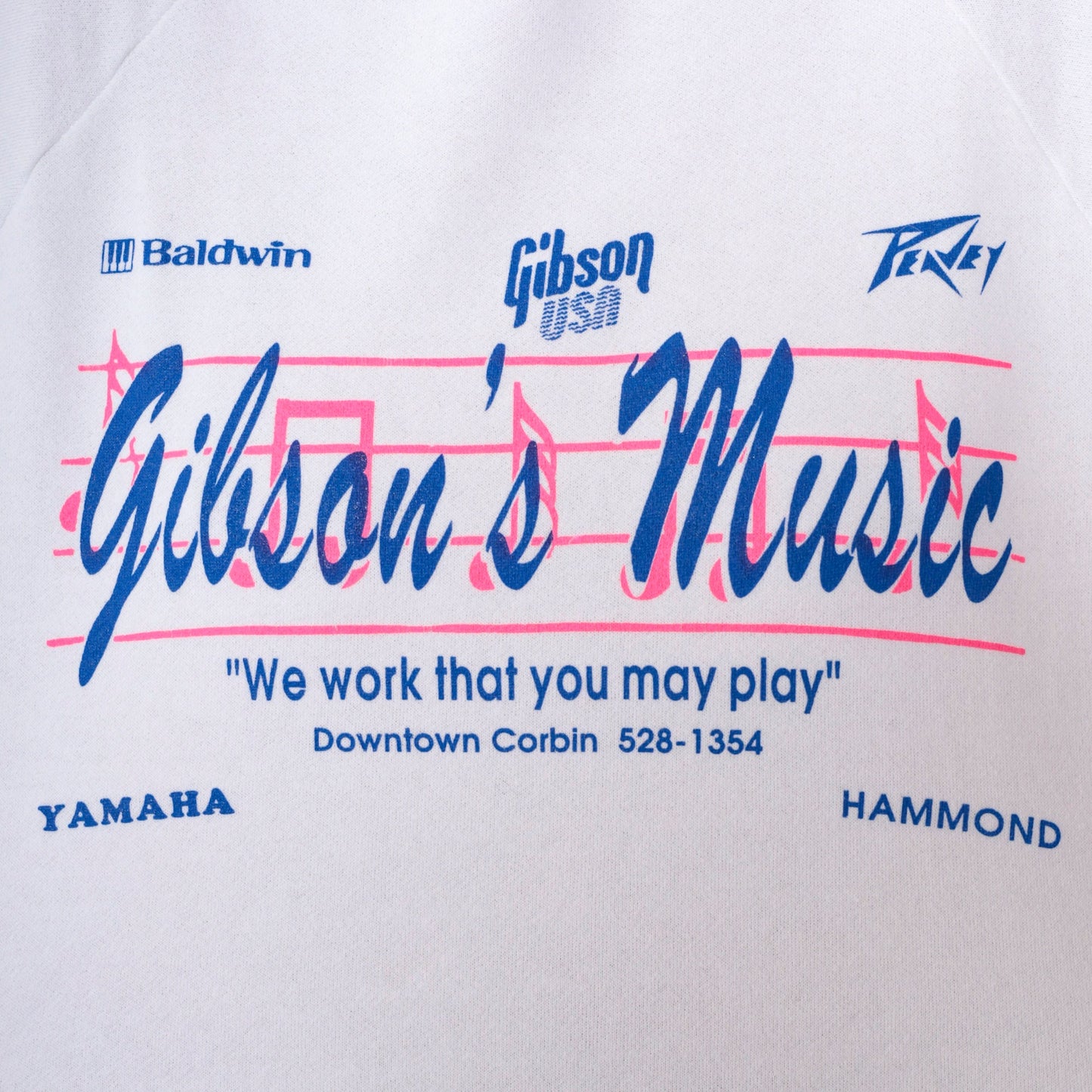 90s Gibson's Music Corbin Kentucky Graphic Sweatshirt White Raglan Small