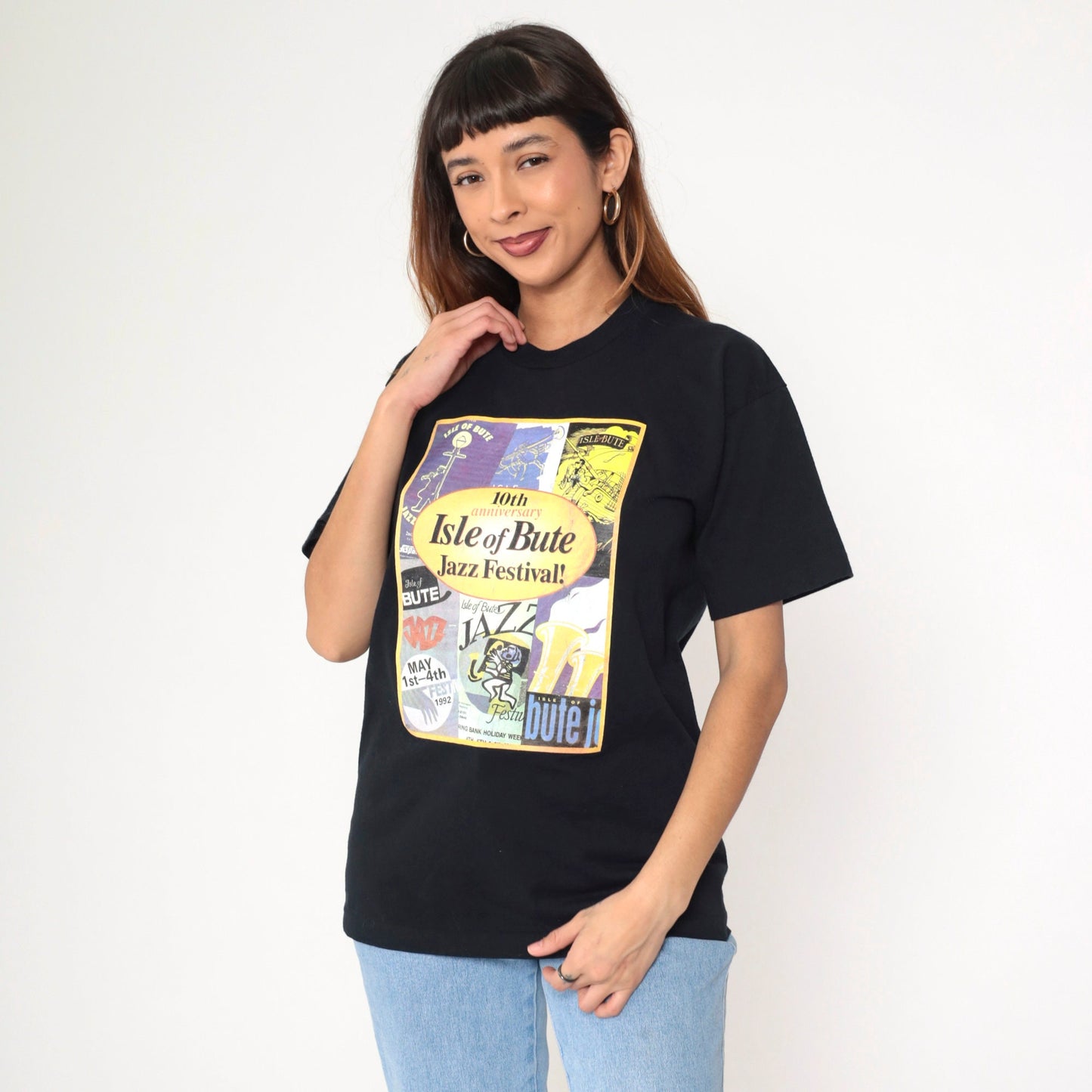 1992 Isle of Bute Jazz Festival 10th Anniversary T-Shirt Black Graphic Tee Medium