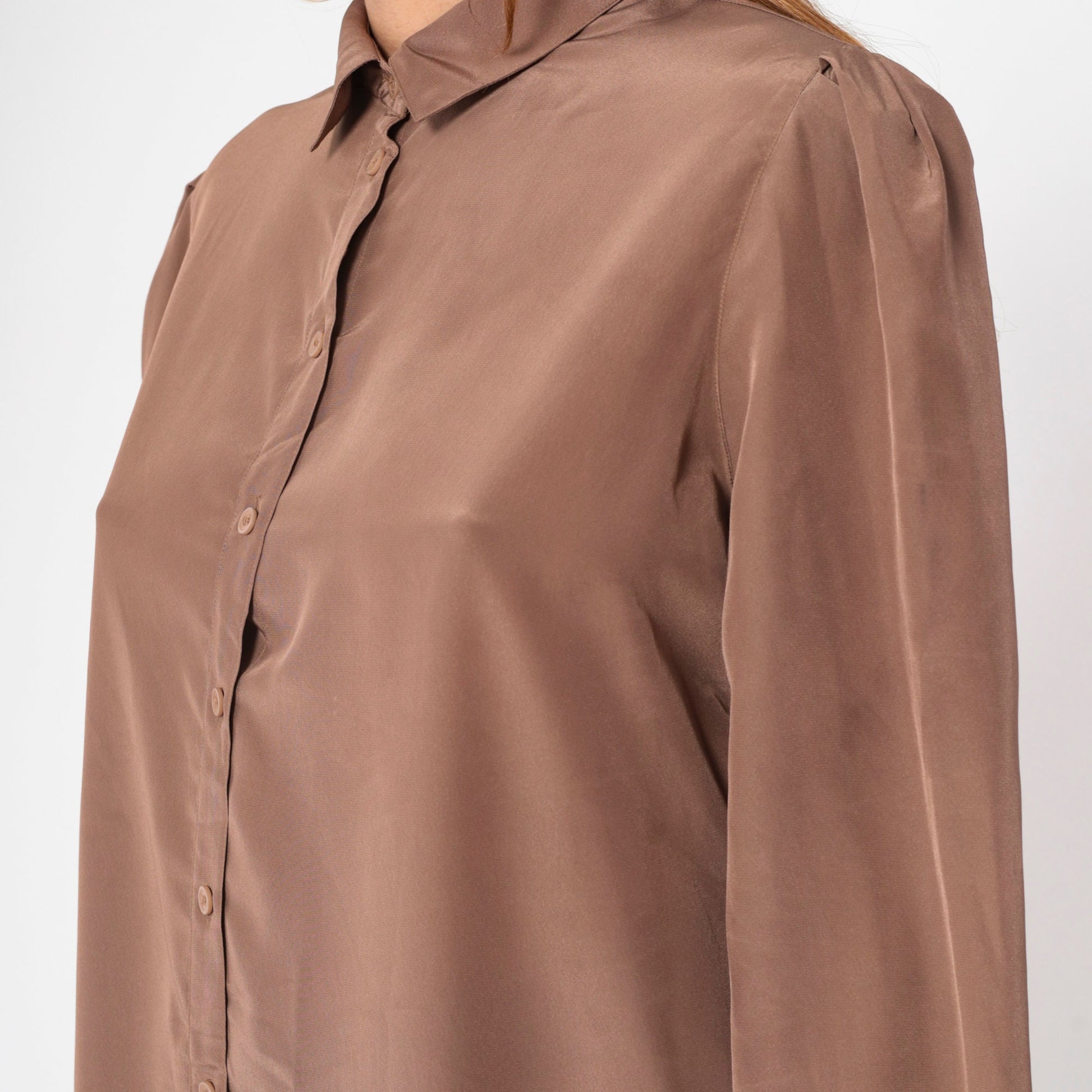 80s Regina Porter Puff Sleeve Blouse Mocha Brown Button Up Shirt Large
