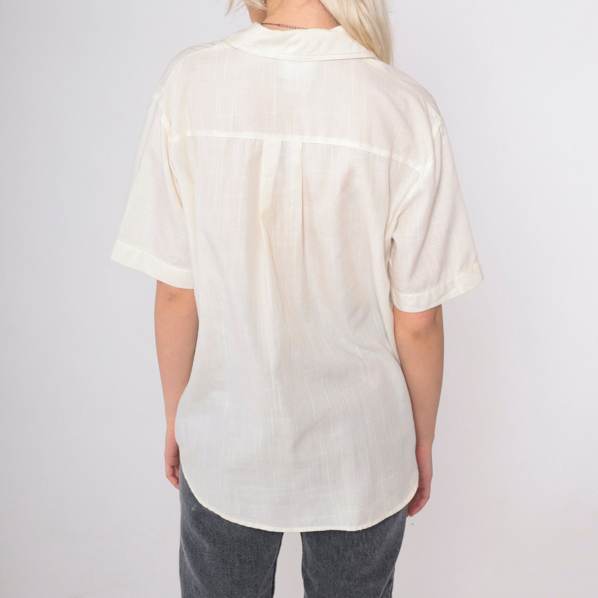 80s Jantzen Classics Floral Embroidered Cream Blouse Beaded Collar Medium M