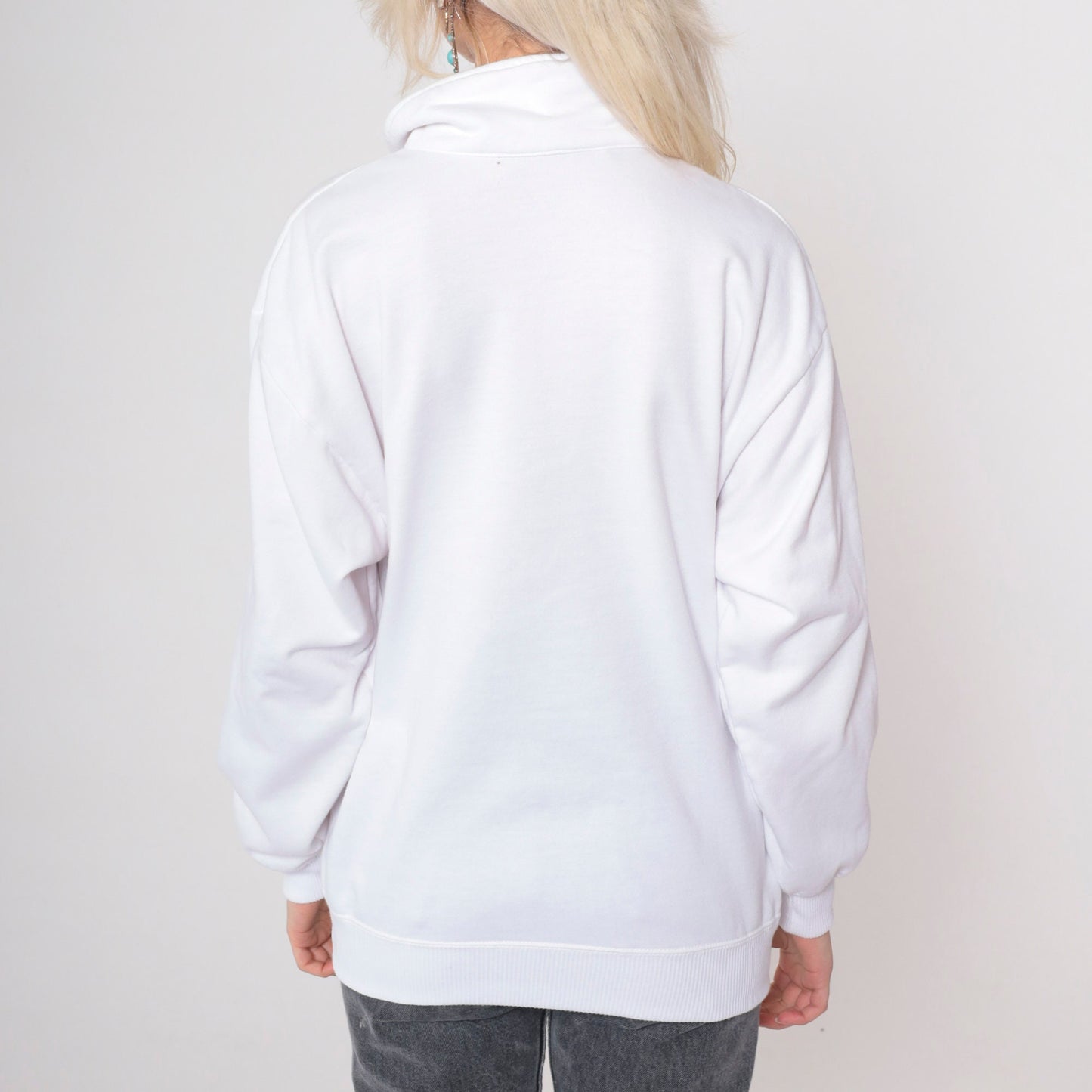 90s Sailor Sweatshirt White Gold Embroidered Lifebuoy Quarter Zip Medium