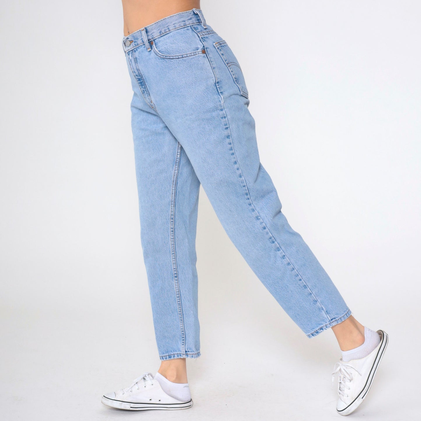90s Levi's 550 High Waist Tapered Jeans Blue Denim Medium Short