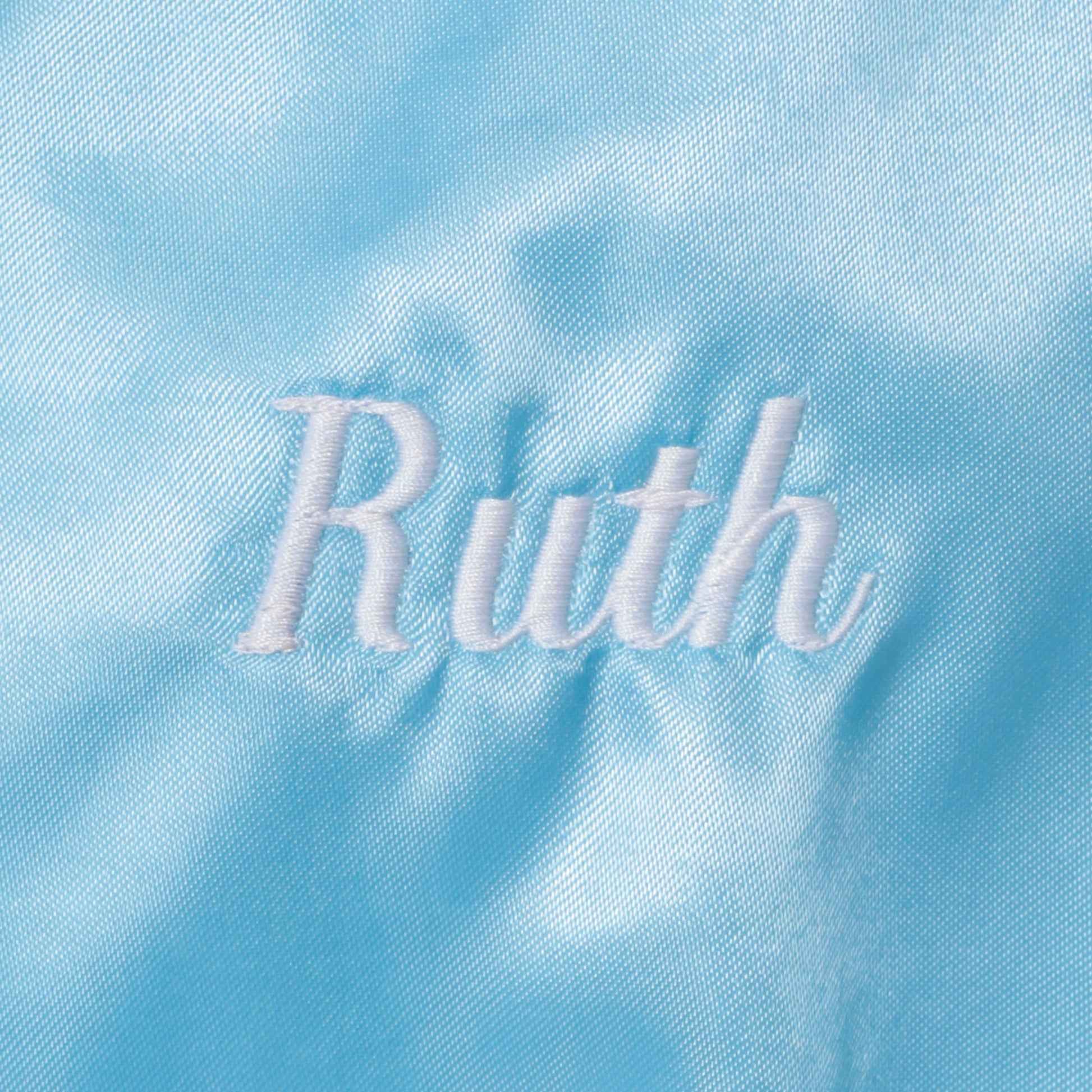 80s Winterhaven RV Resort Satin Bomber Jacket Baby Blue Roadrunner Extra Large