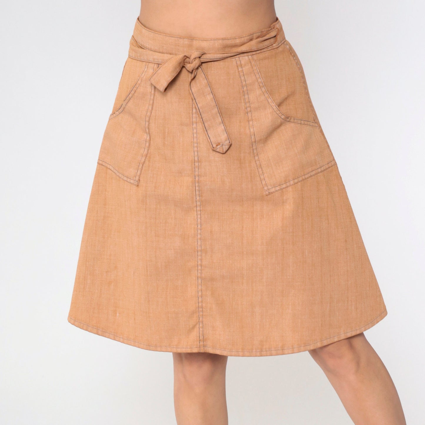 70s Madewell Wrap Skirt Tan Patch Pocket High Waist Knee Length Small