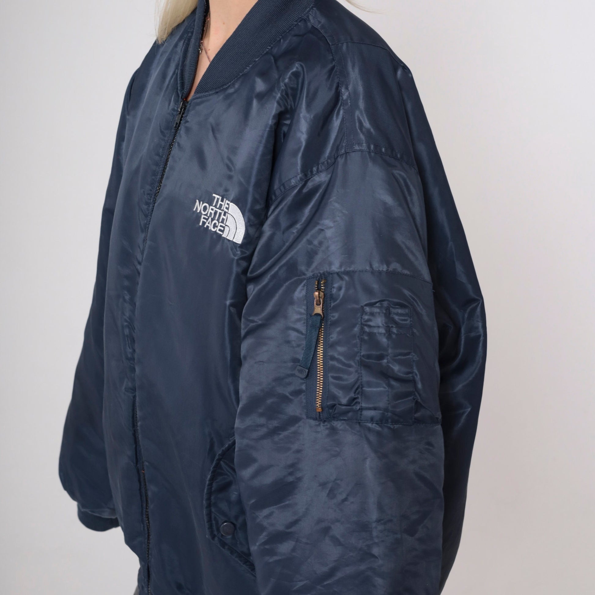 90s The North Face Reversible Bomber Jacket Navy Orange Puffer Large