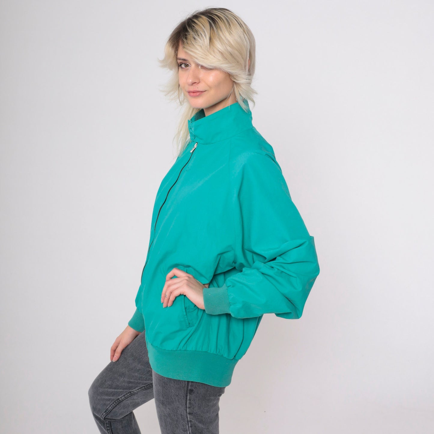 90s Field & Stream Teal Windbreaker Jacket Plaid Lined Zip Up Extra Large