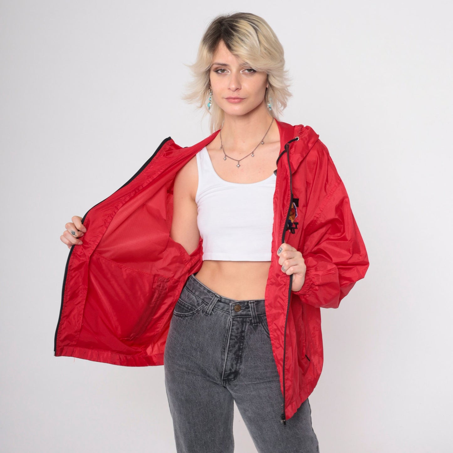 90s Winnie The Pooh Red Windbreaker Jacket Hooded Disney Medium