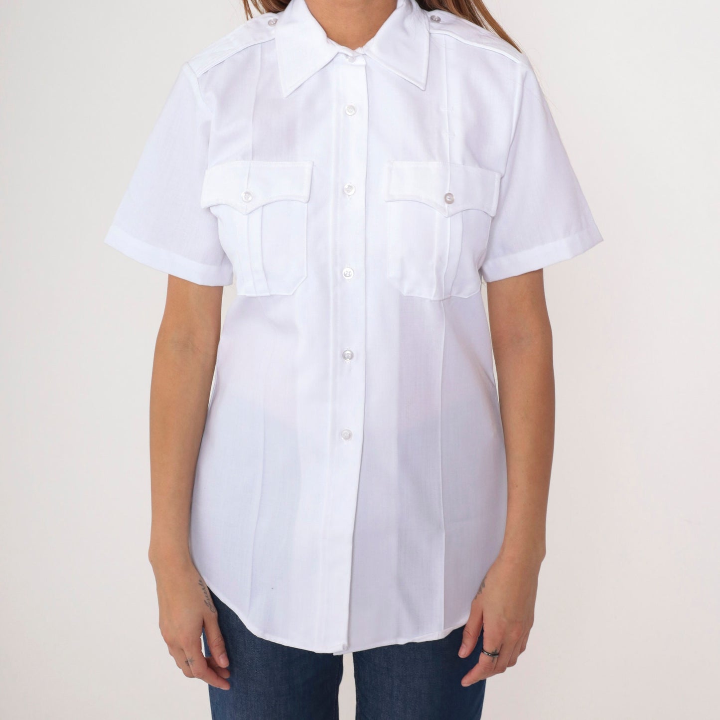 80s Flying Cross White Utility Shirt Button Up Uniform Medium