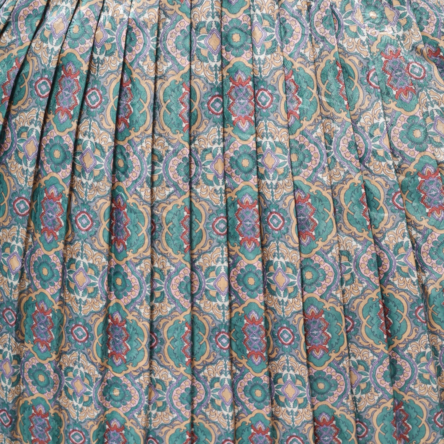 80s Shirtwaist Midi Dress Floral Mandala Print High Waisted Pleated Medium